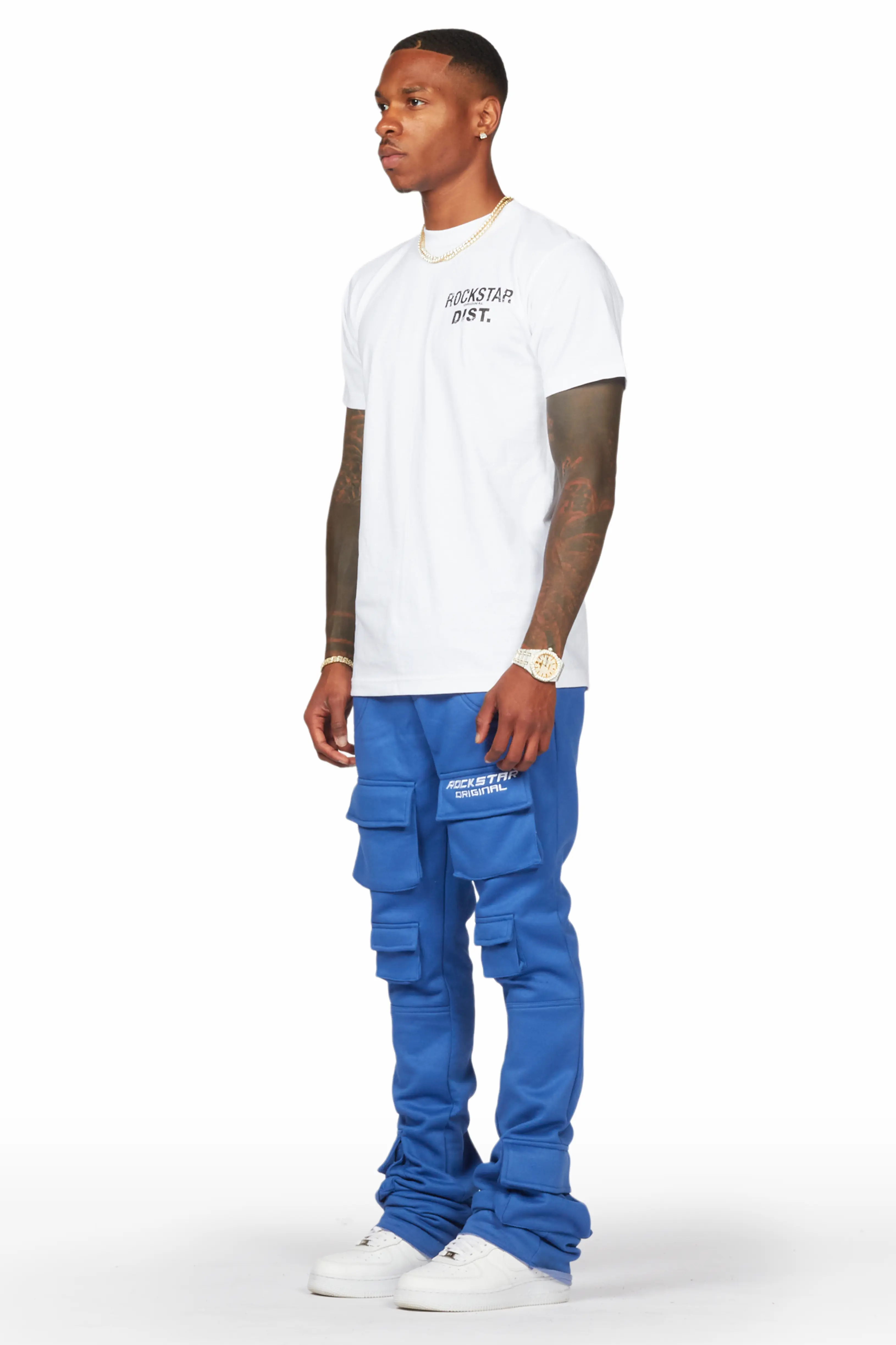 Connor Royal Blue Stacked Flare Track Pant - Image 5