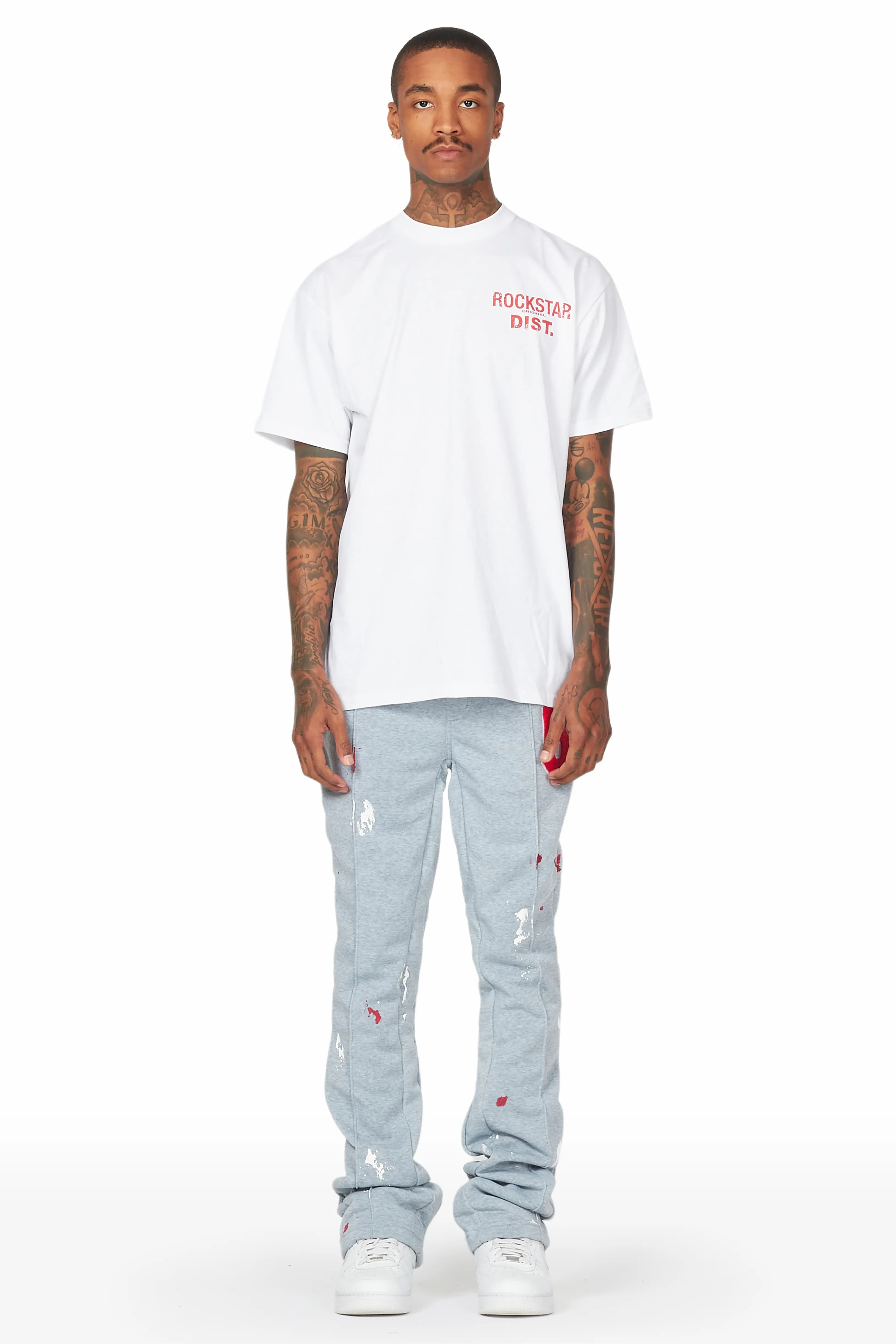 Luka Heather Grey Patchwork Stacked Flare Pants - Image 3