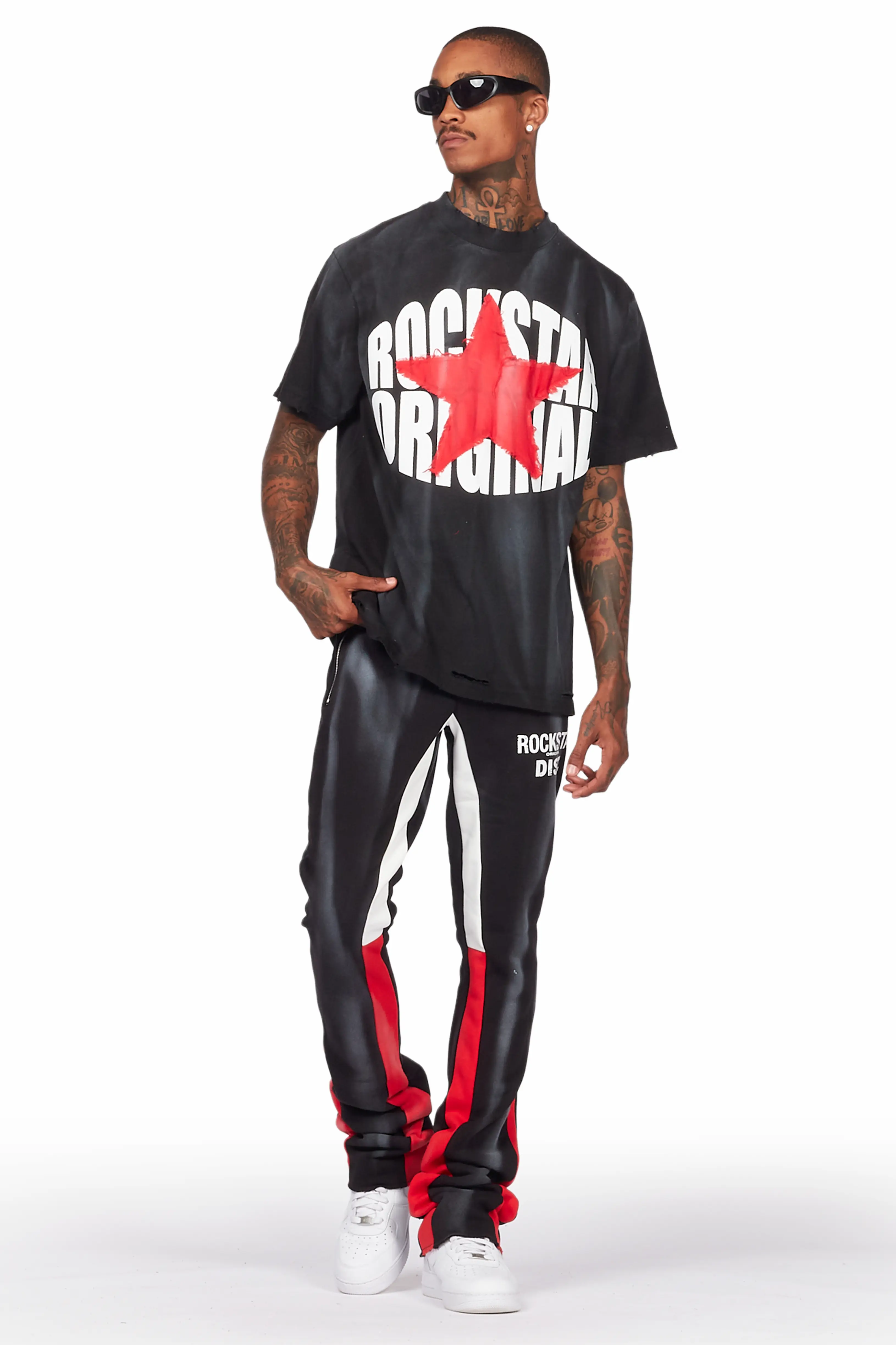 Firoz Black/White Graphic Stacked Flare Pant - Image 3
