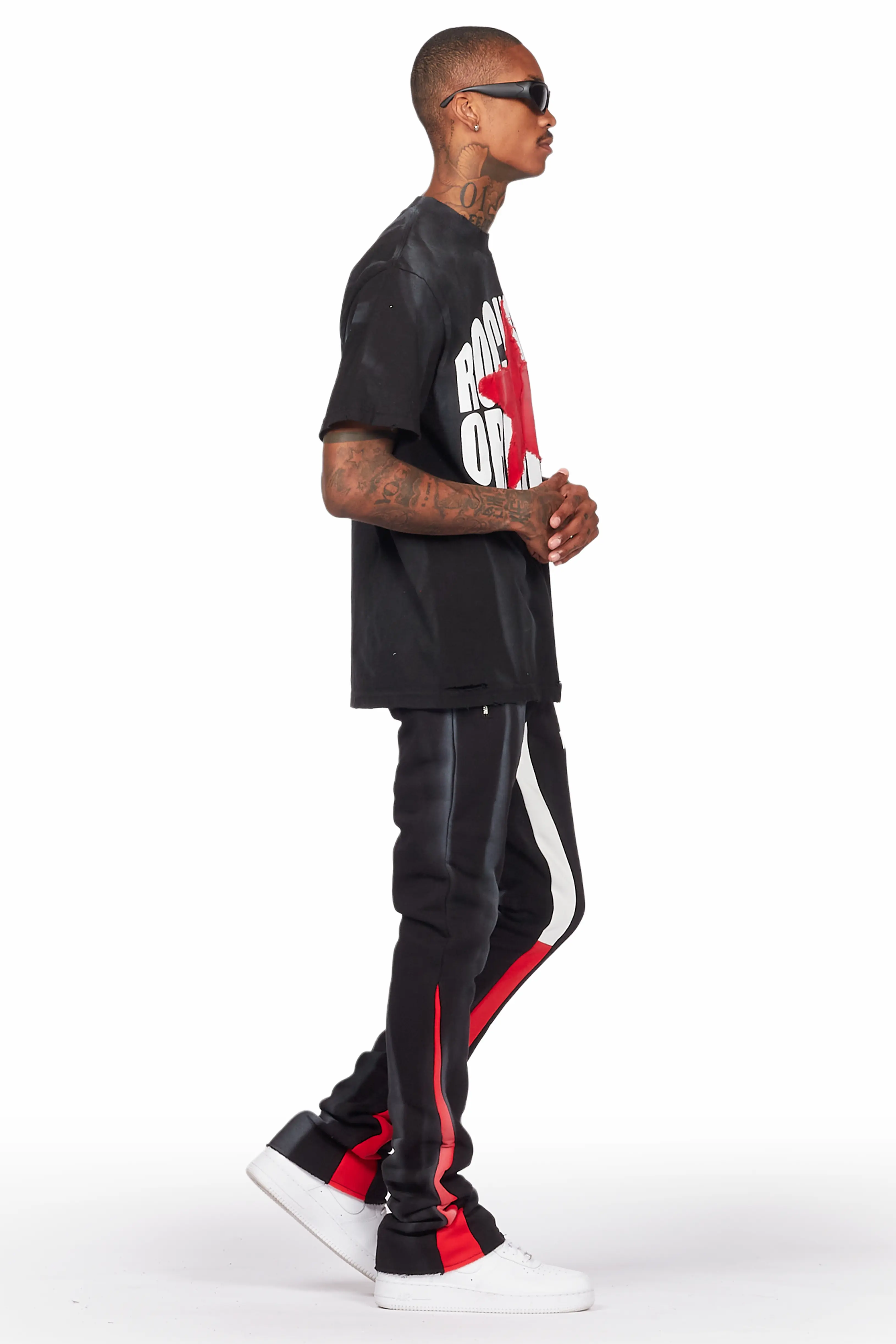 Firoz Black/White Graphic Stacked Flare Pant - Image 4
