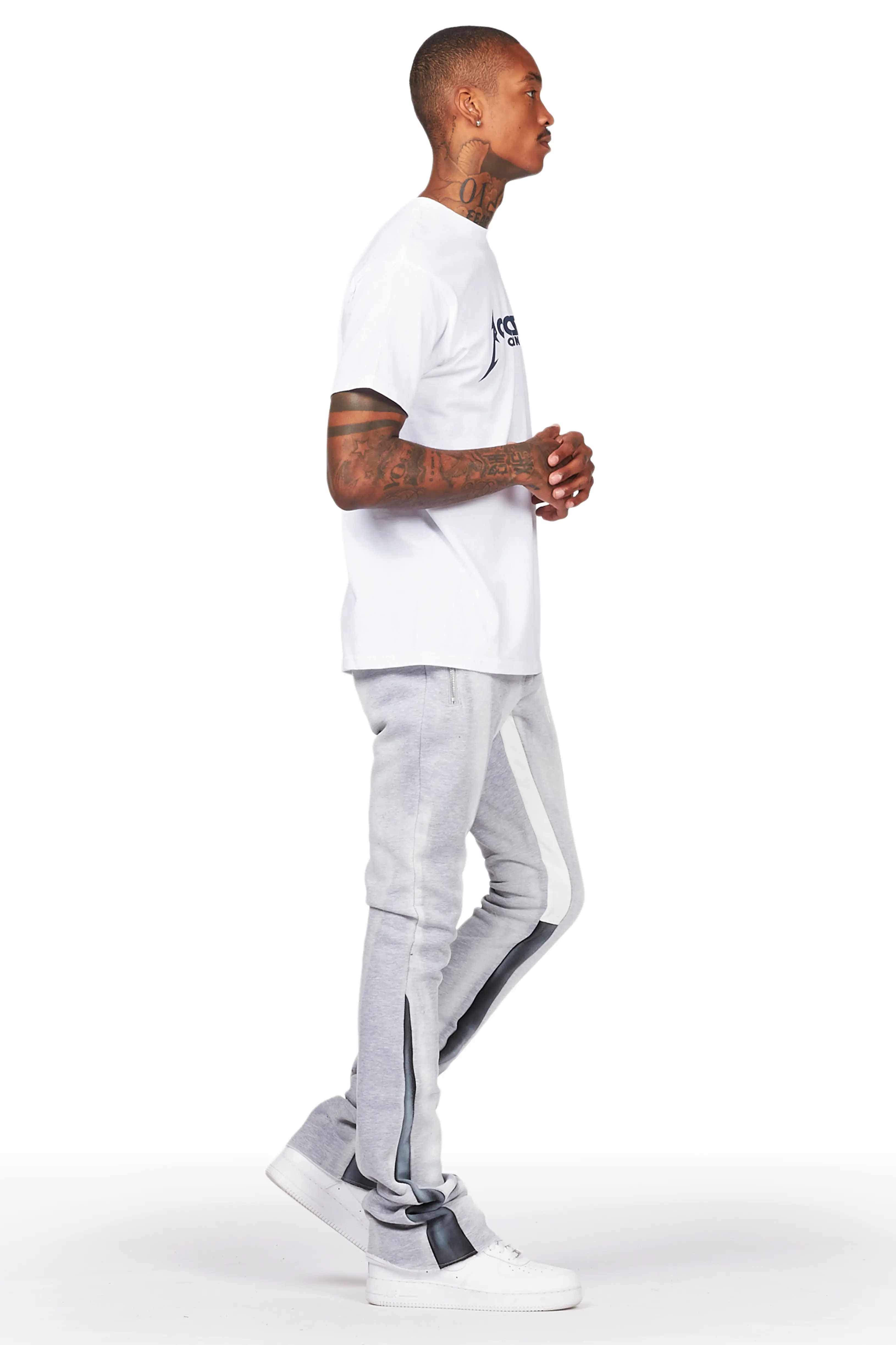 Firoz Grey/White Graphic Stacked Flare Pant - Image 4