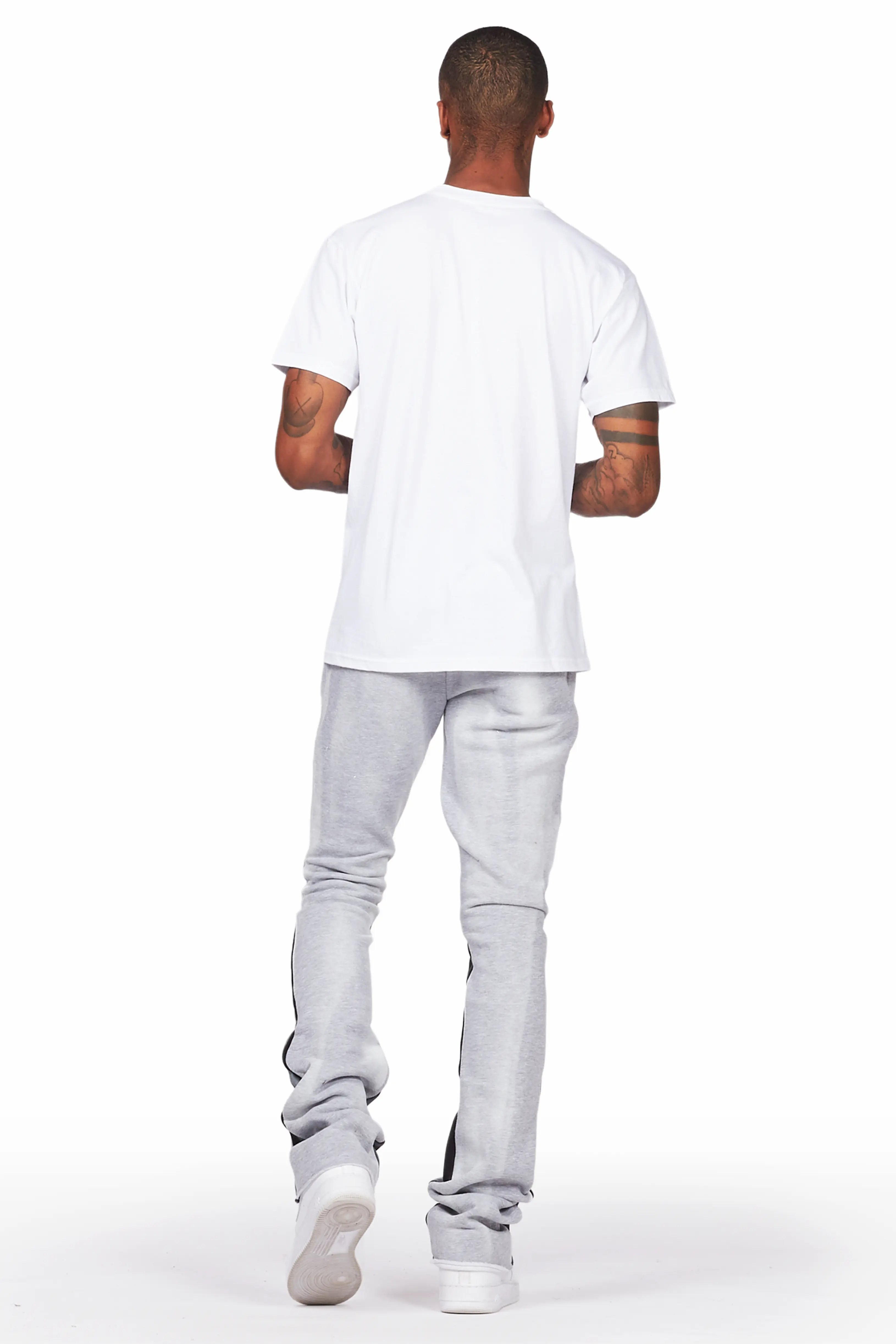 Firoz Grey/White Graphic Stacked Flare Pant - Image 5
