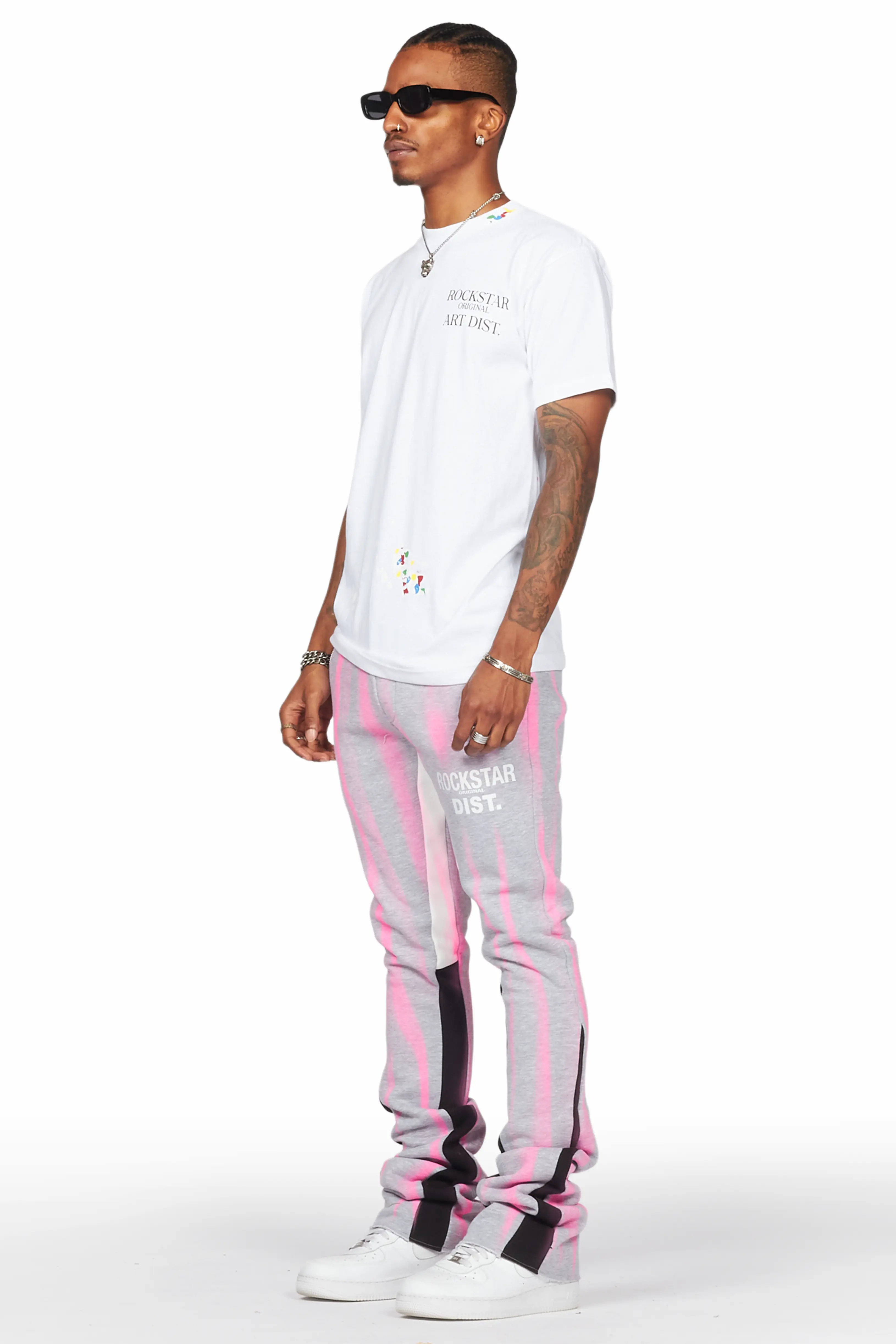 Firoz Heather Grey Graphic Stacked Flare Pant - Image 4