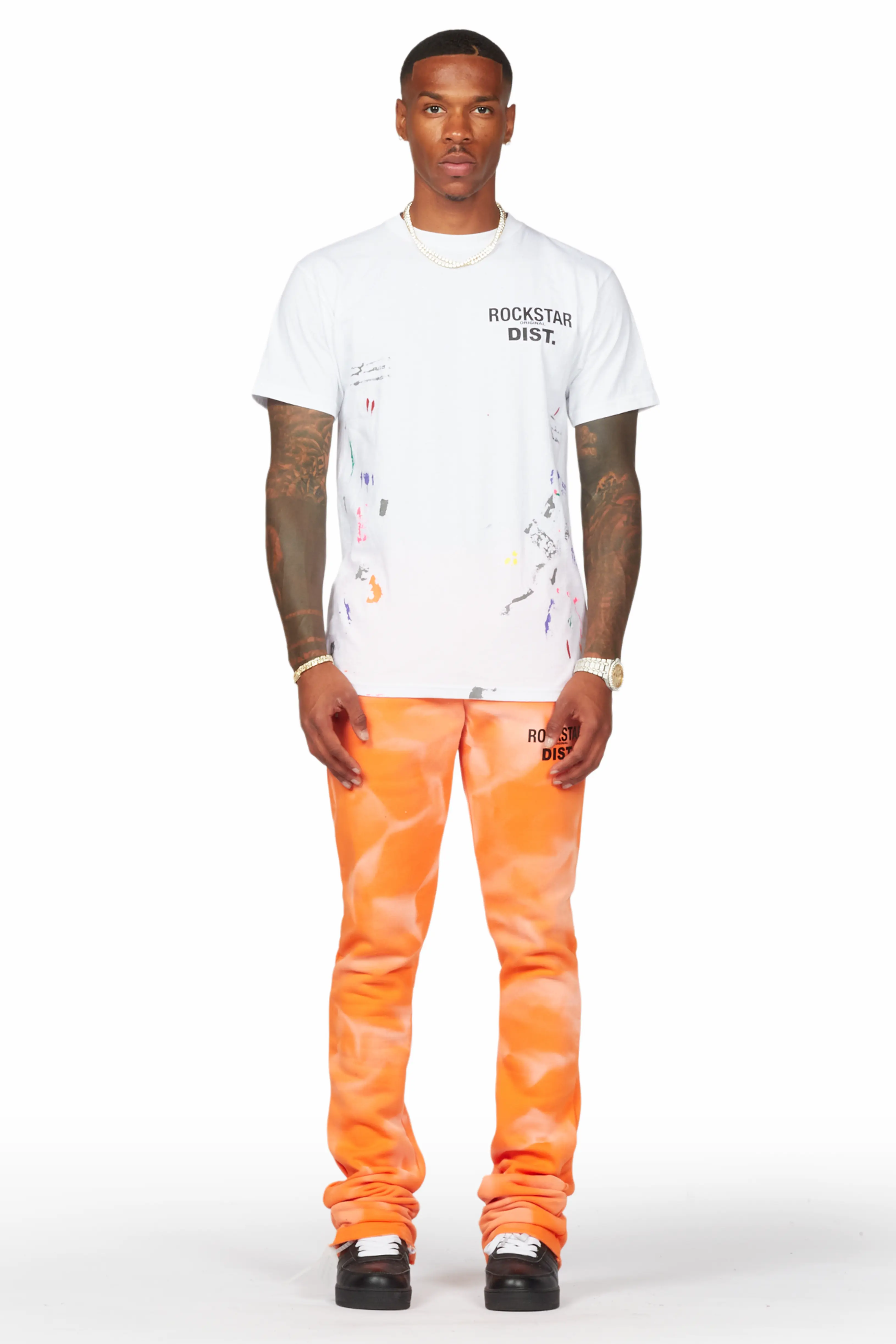 Mallor Orange Graphic Stacked Flare Pant - Image 3