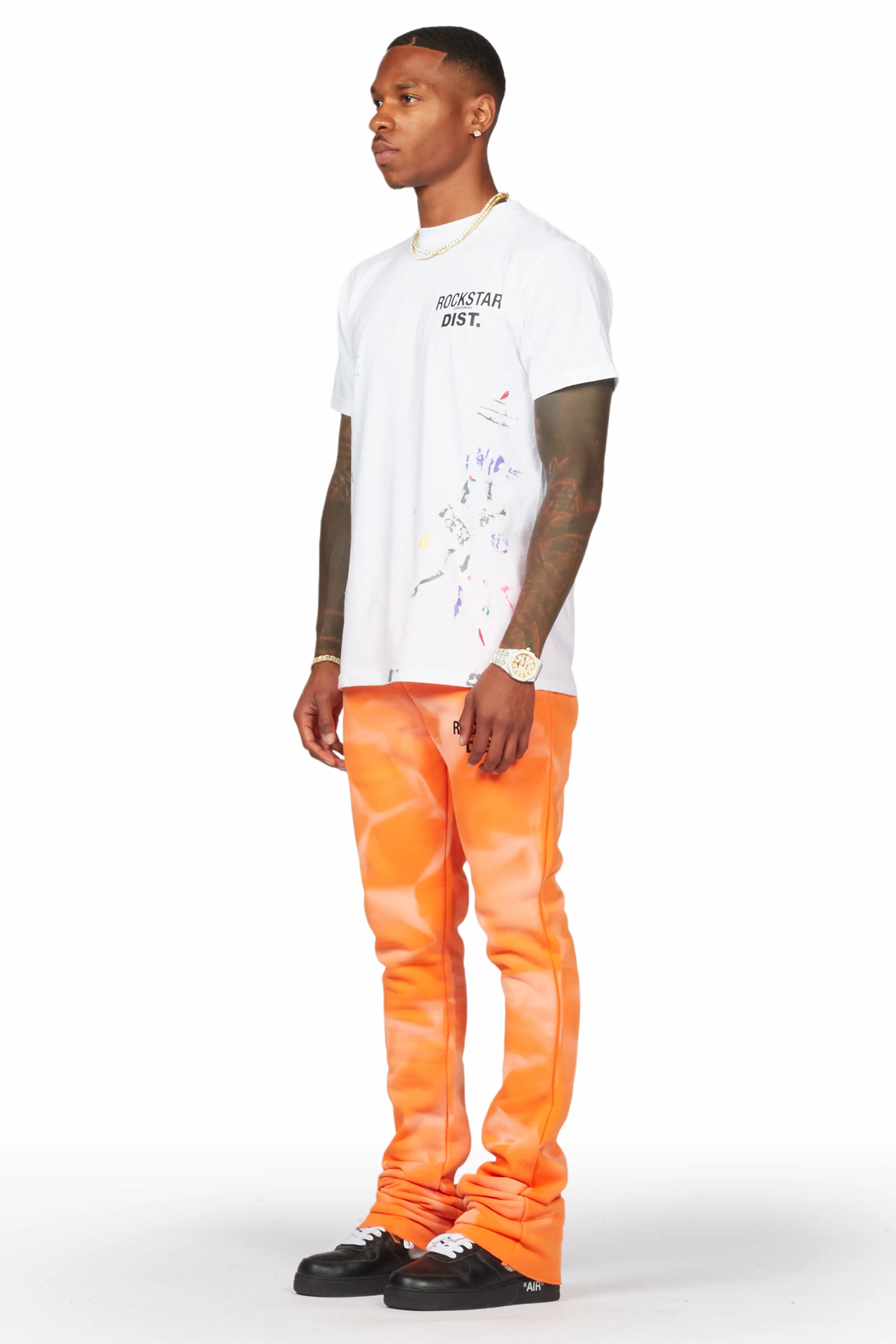 Mallor Orange Graphic Stacked Flare Pant - Image 4