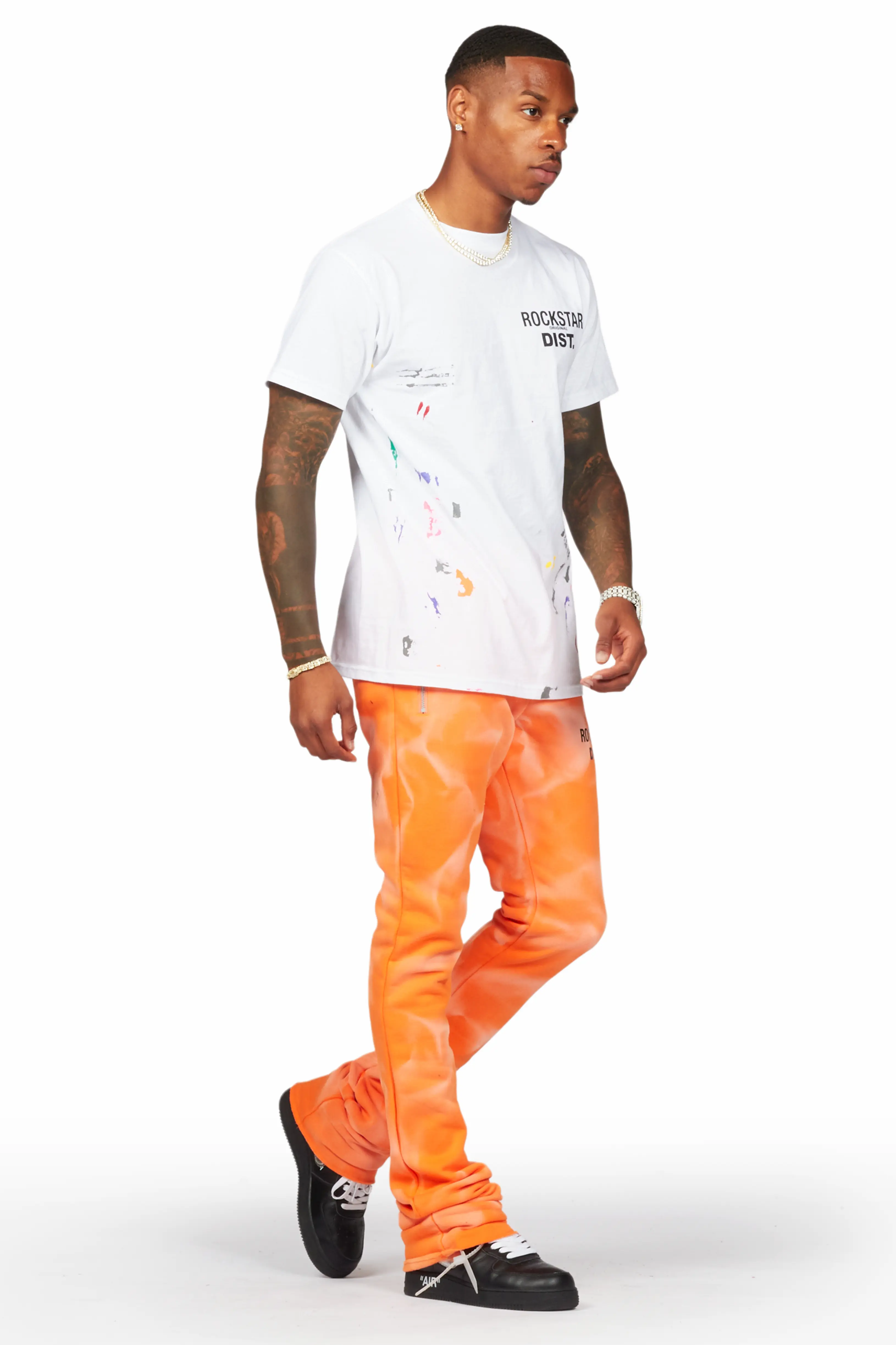 Mallor Orange Graphic Stacked Flare Pant - Image 7