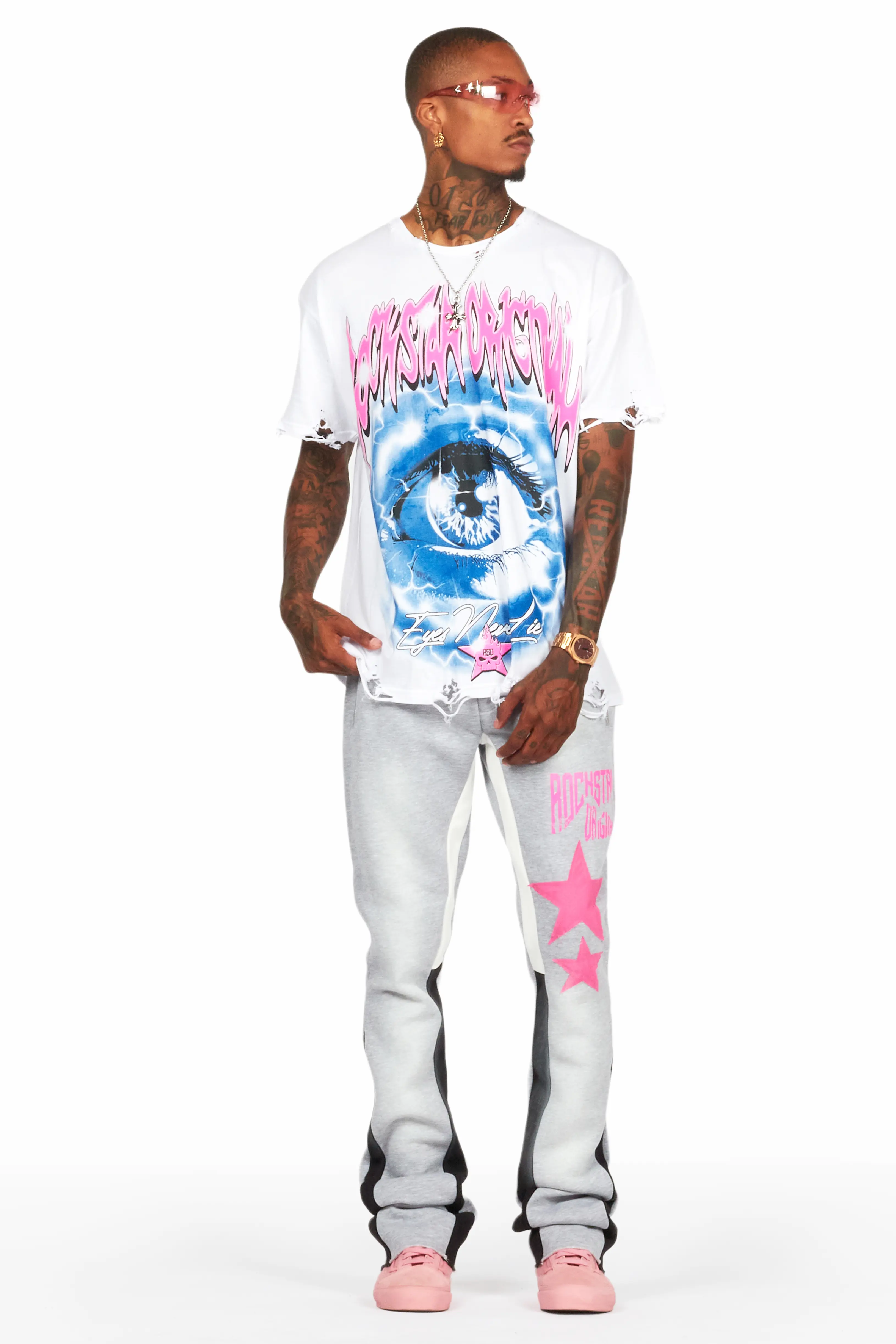 Raivo Heather Grey Graphic Stacked Flare Pant - Image 3
