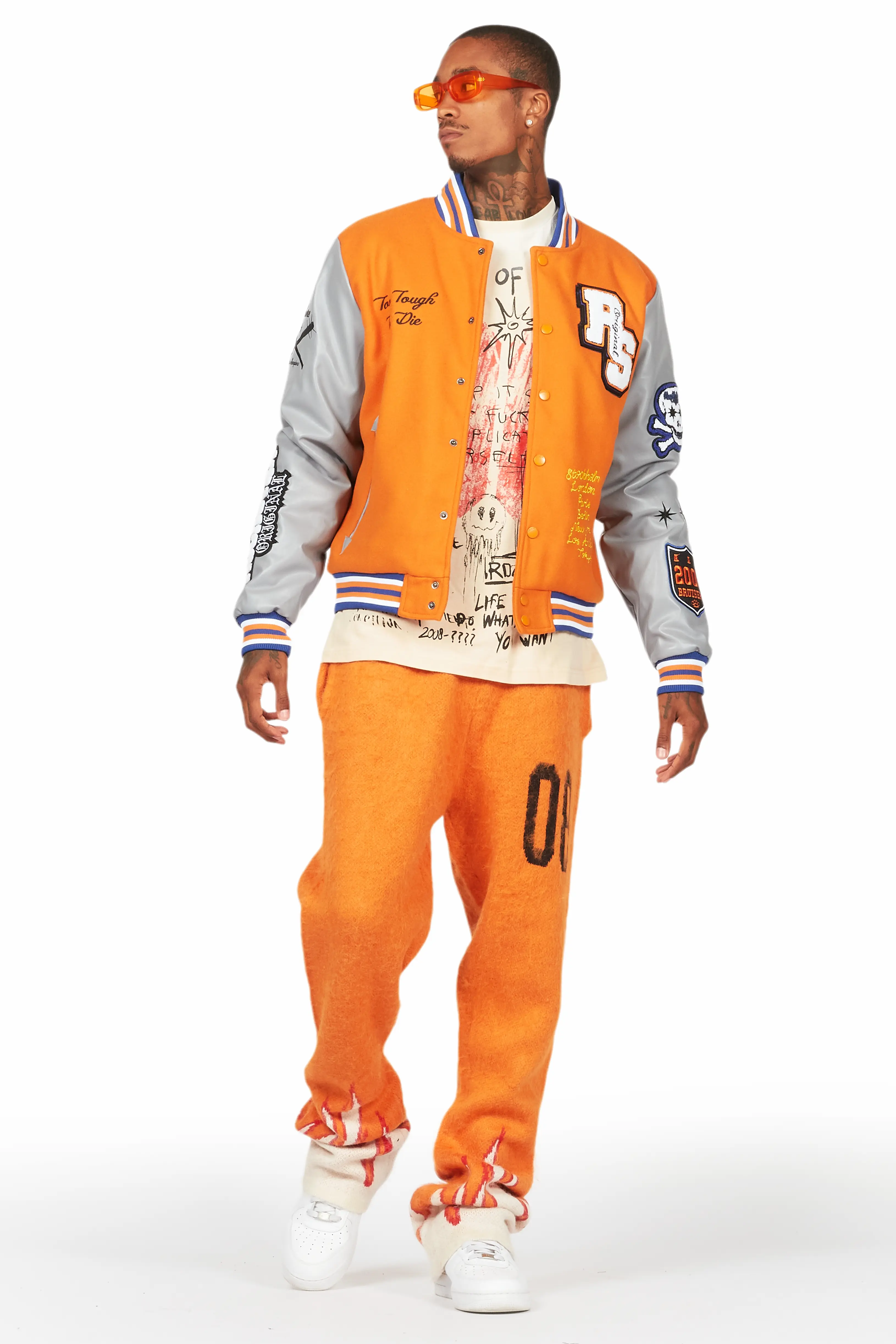 Holger Orange/Cream Graphic Stacked Flare Mohair Track Pant - Image 3