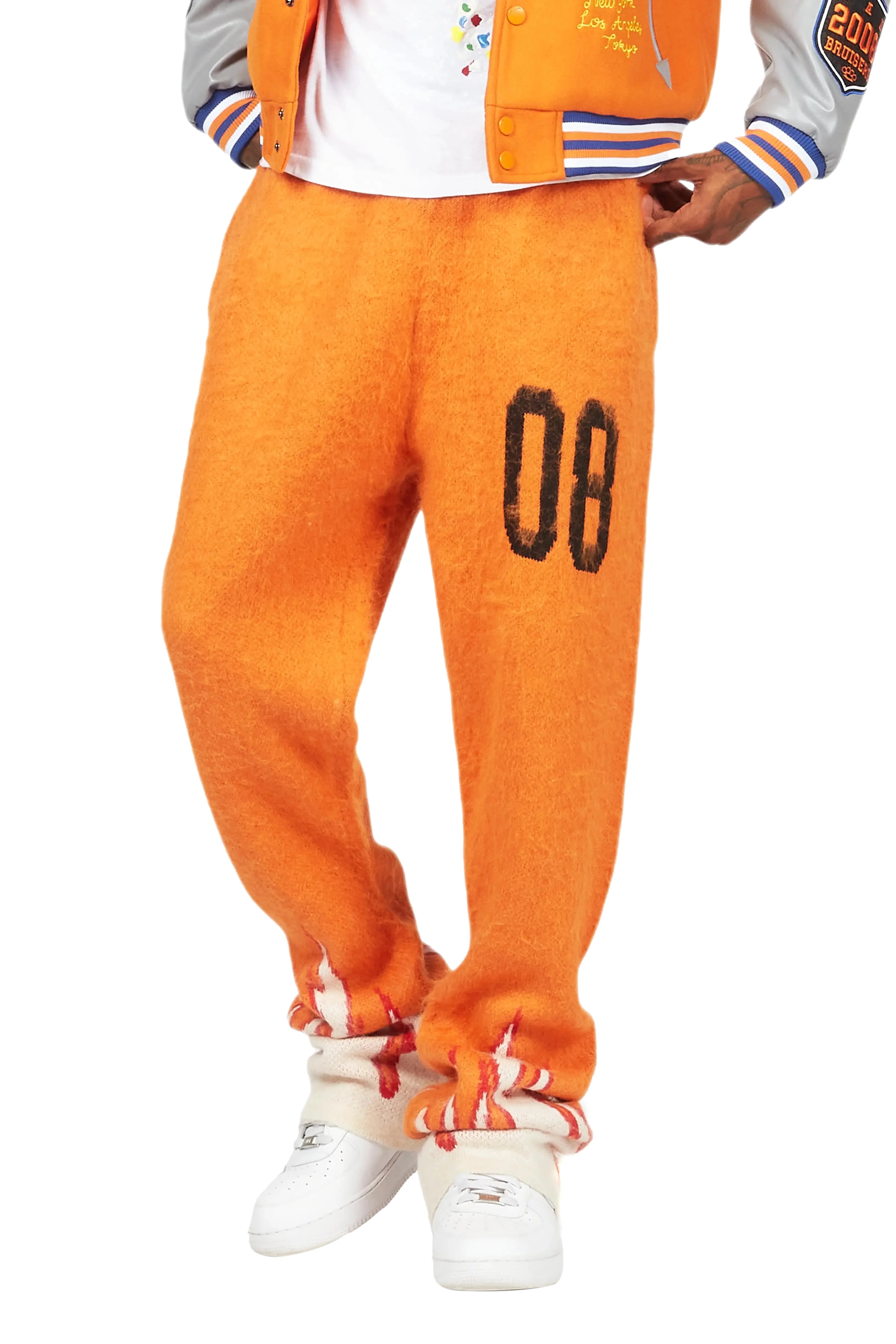 Holger Orange/Cream Graphic Stacked Flare Mohair Track Pant - Image 9