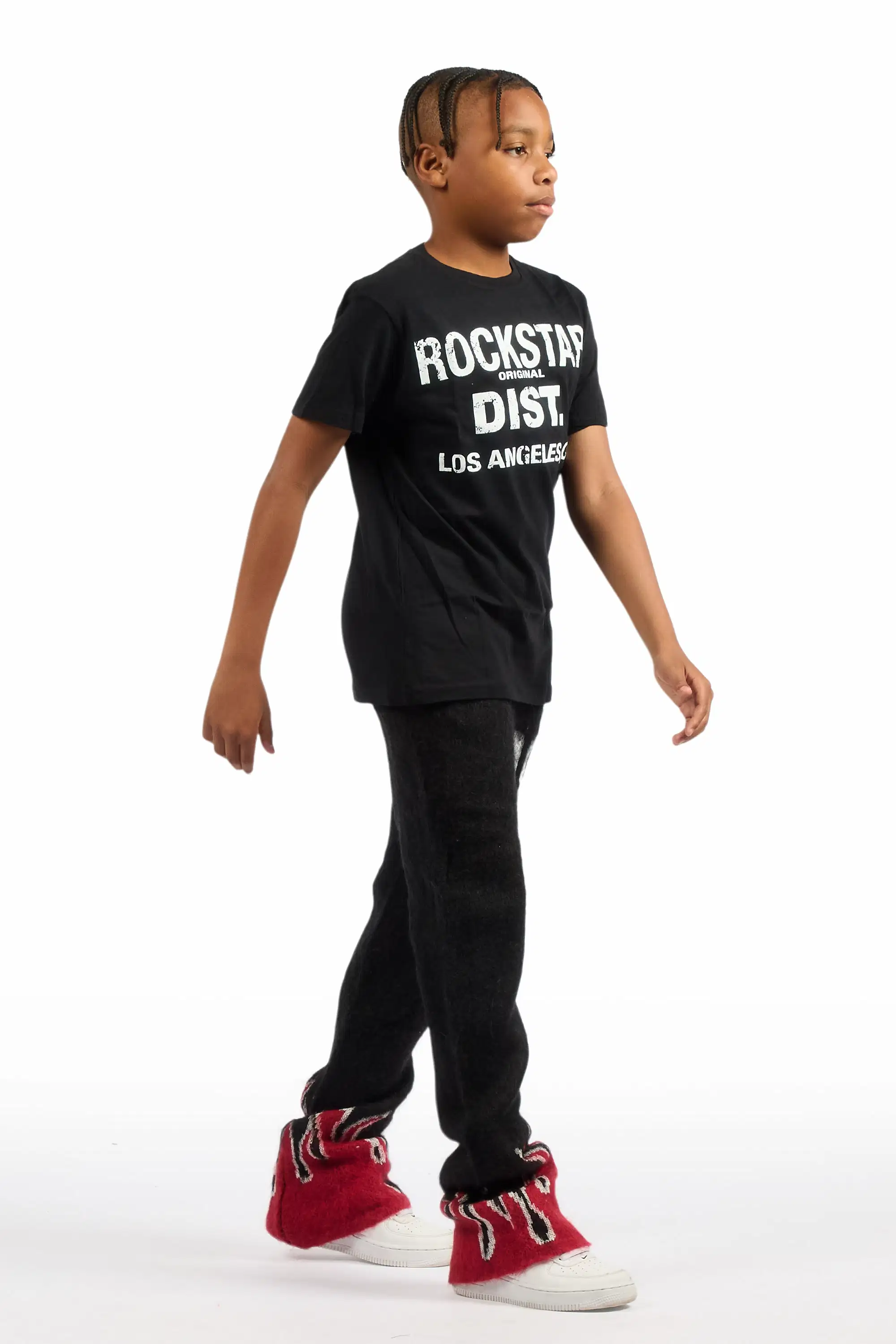 Boys Holger Black/Red Graphic Stacked Flare Mohair Track Pant - Image 4