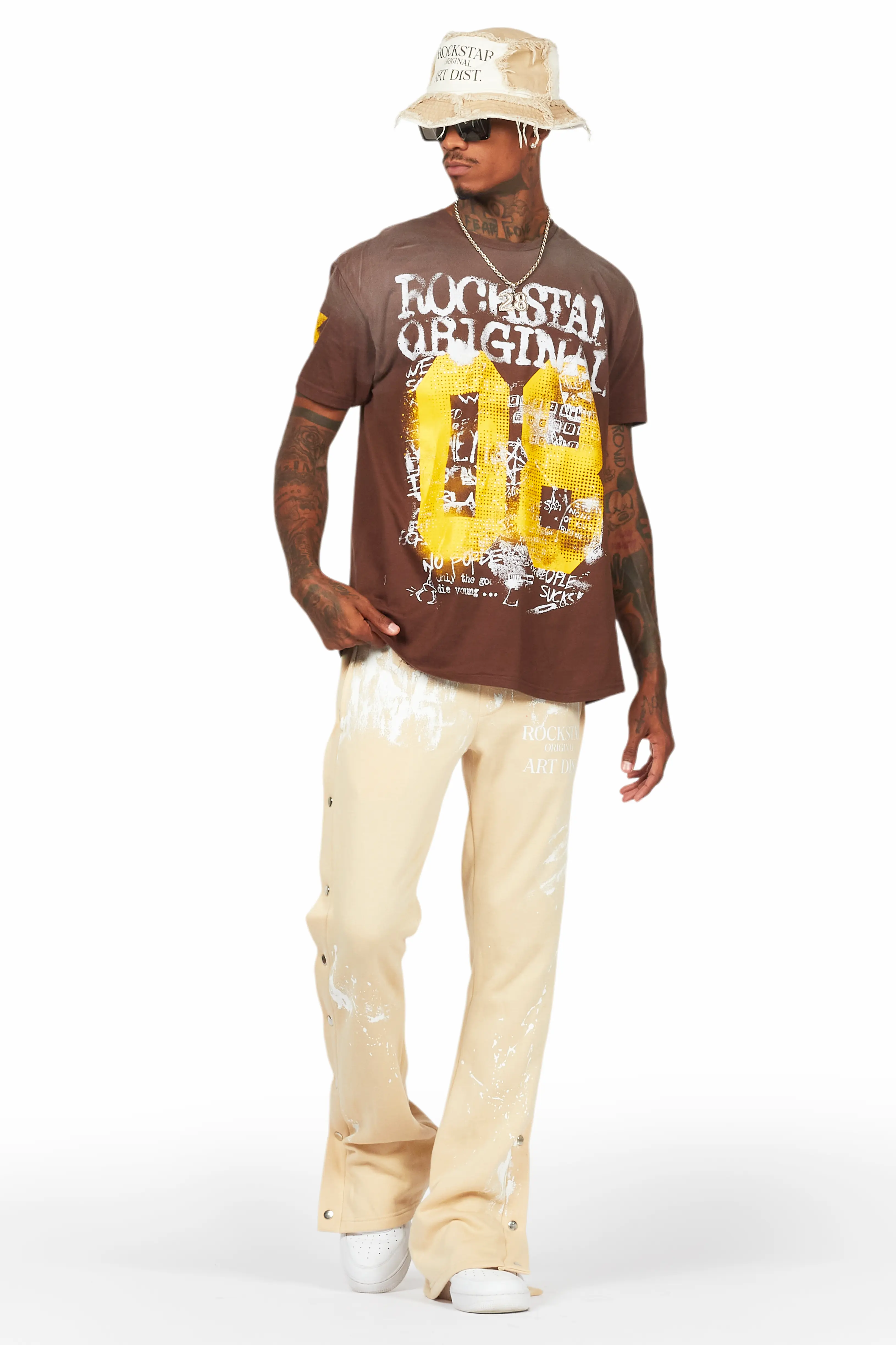 Filip Beige Baggy Snap Button Pant - Image 3