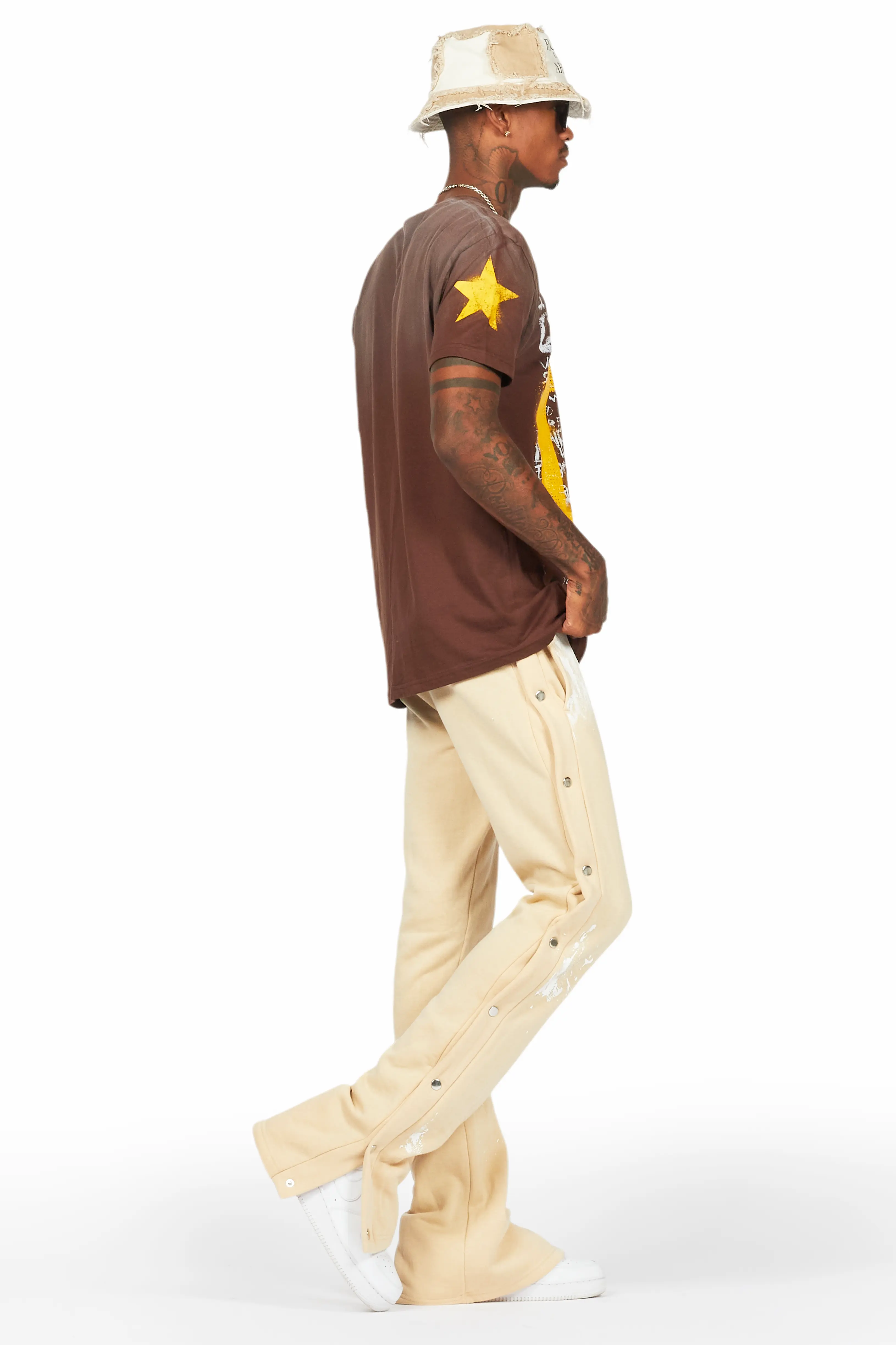 Filip Beige Baggy Snap Button Pant - Image 4