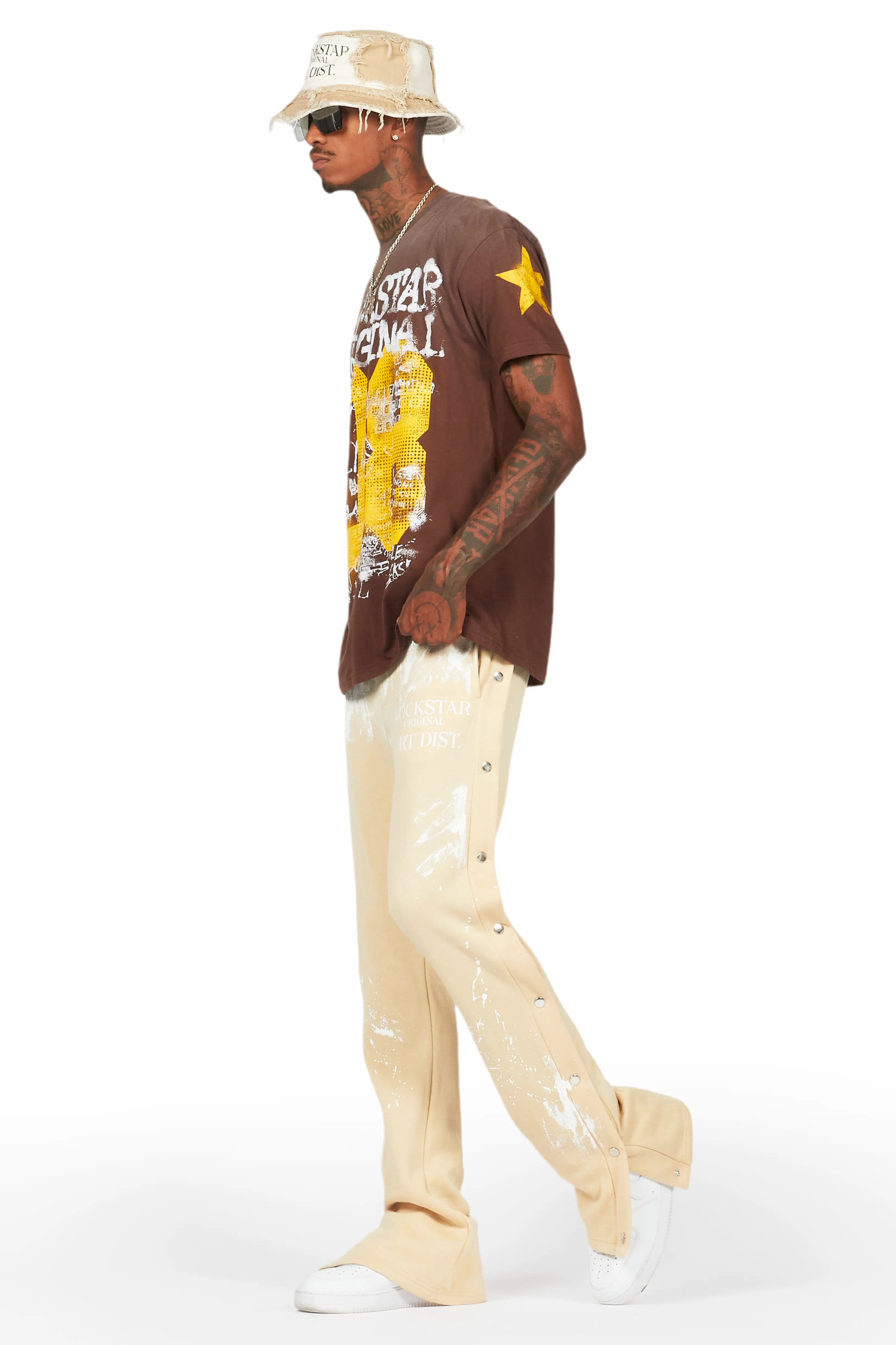 Filip Beige Baggy Snap Button Pant - Image 6