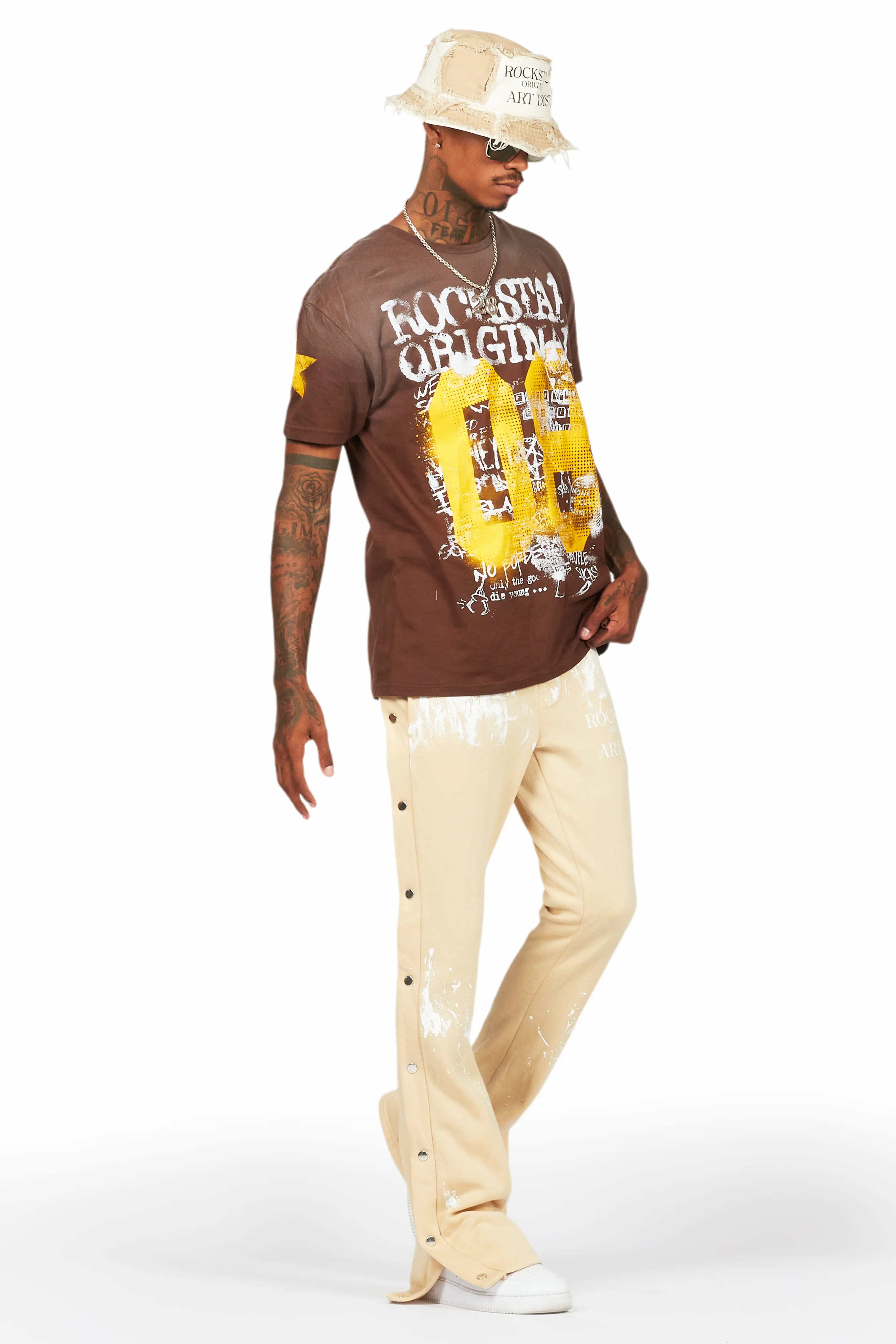 Filip Beige Baggy Snap Button Pant - Image 7