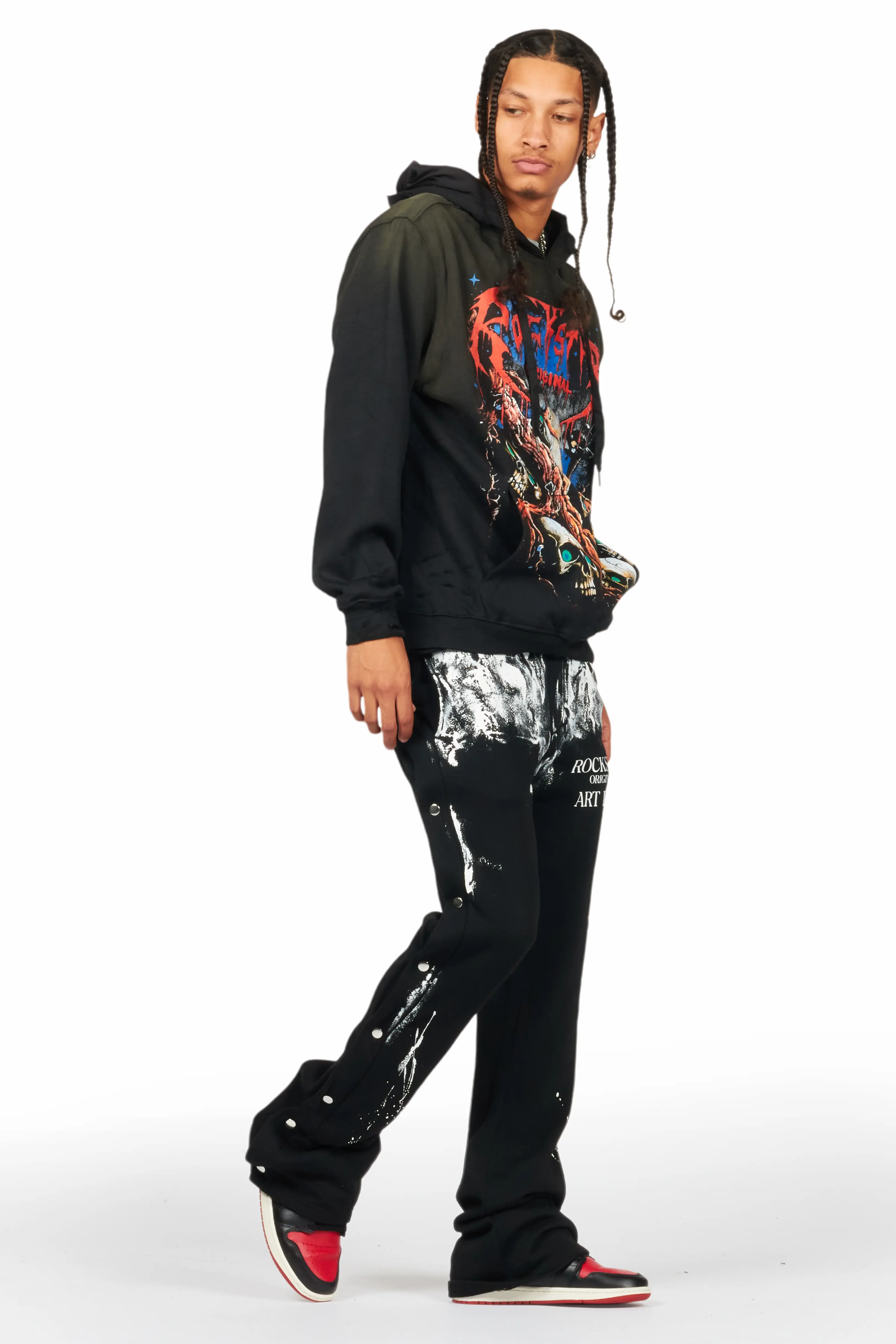 Filip Black Baggy Snap Button Pant - Image 4