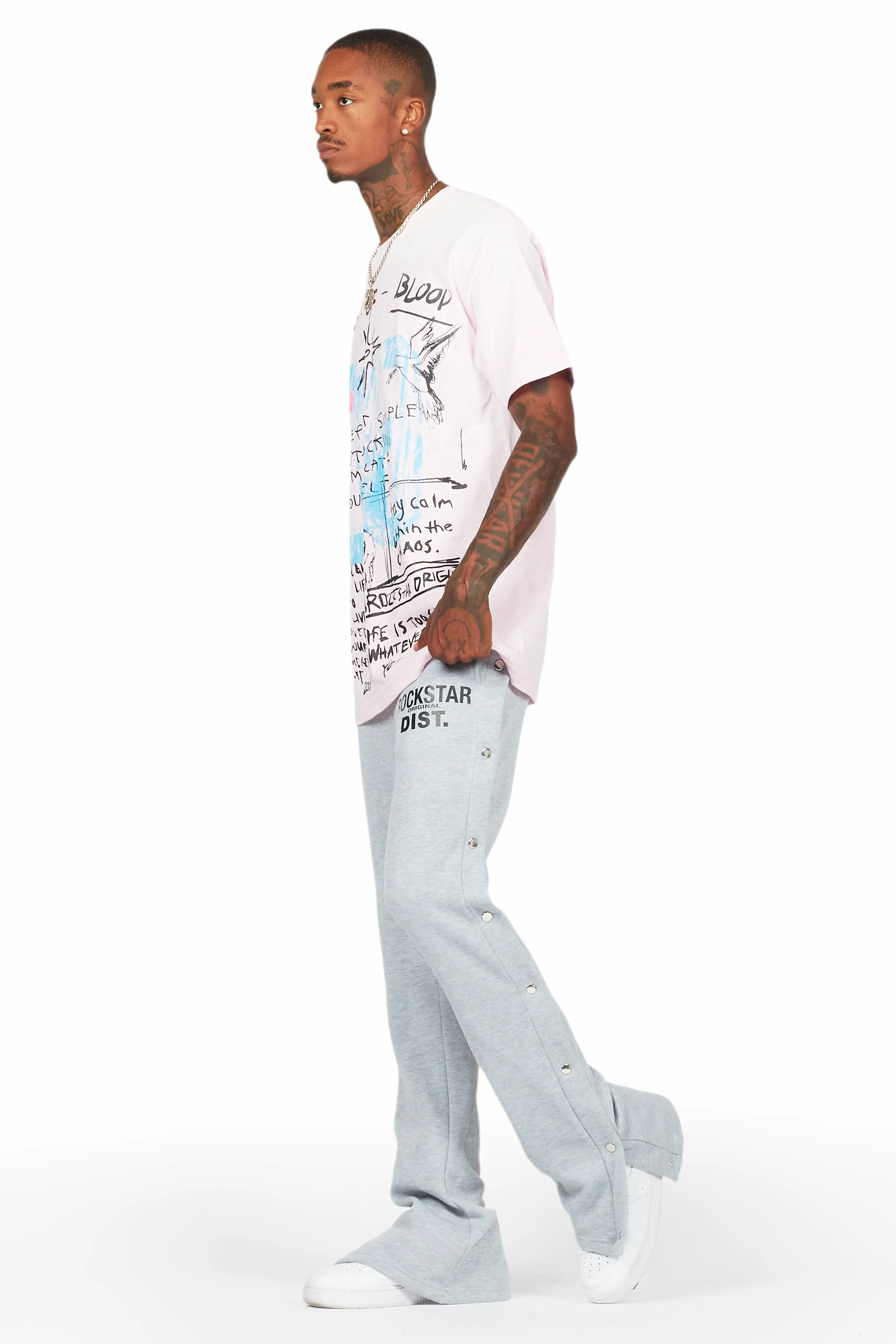 Alpine Heather Grey Baggy Snap Button Pant - Image 6
