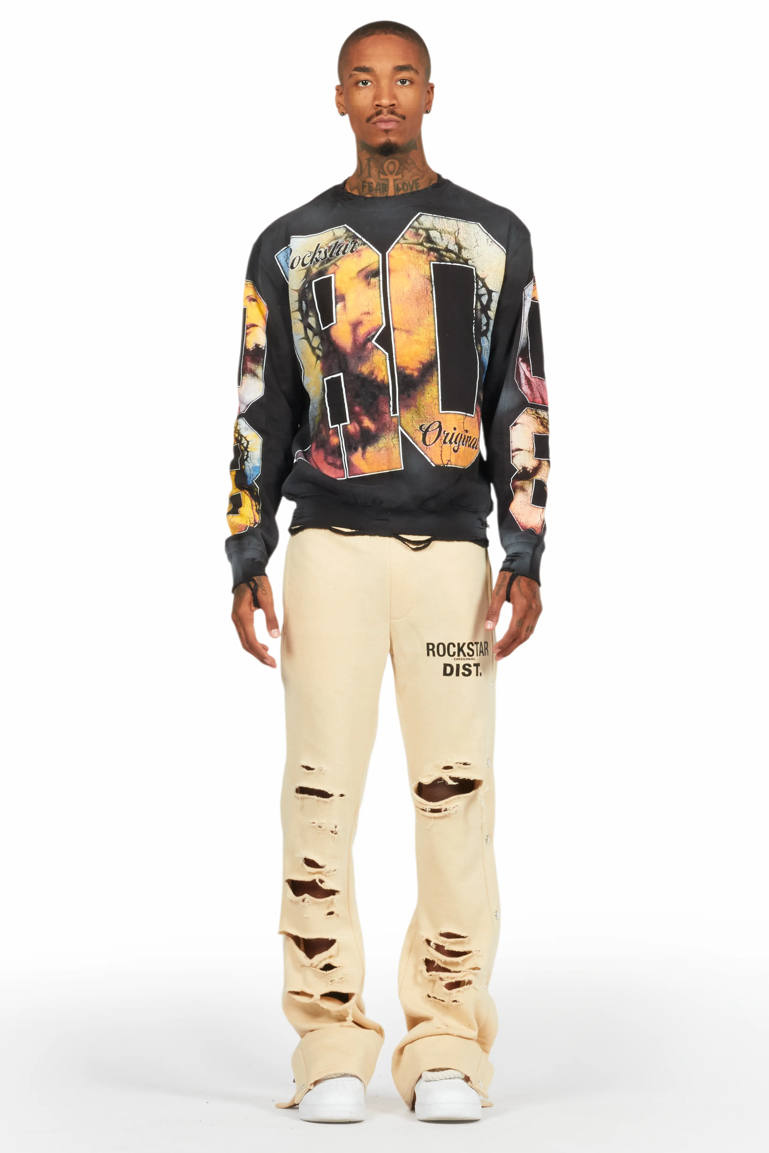 Chance Beige Baggy Snap Button Pant - Image 3