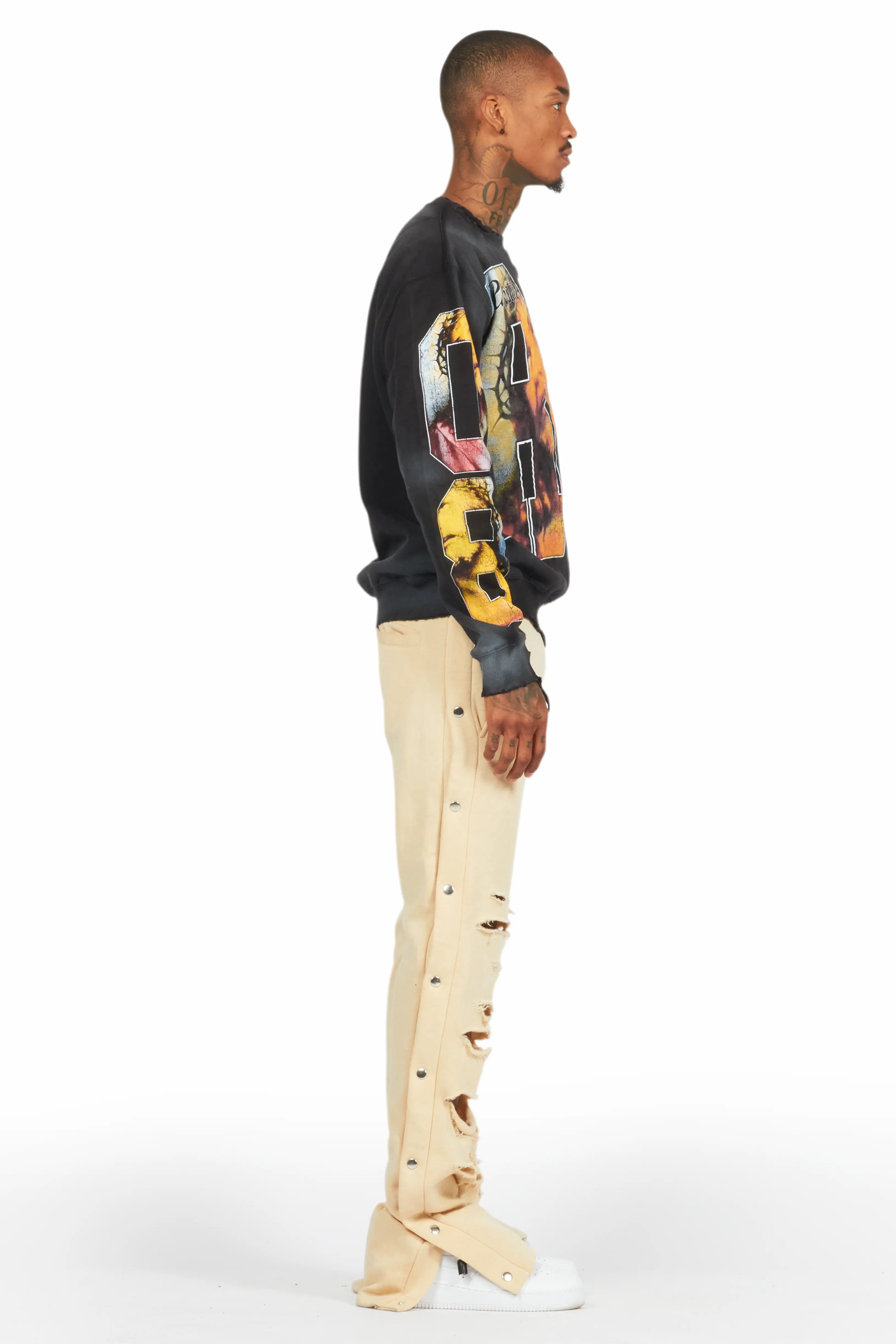 Chance Beige Baggy Snap Button Pant - Image 5