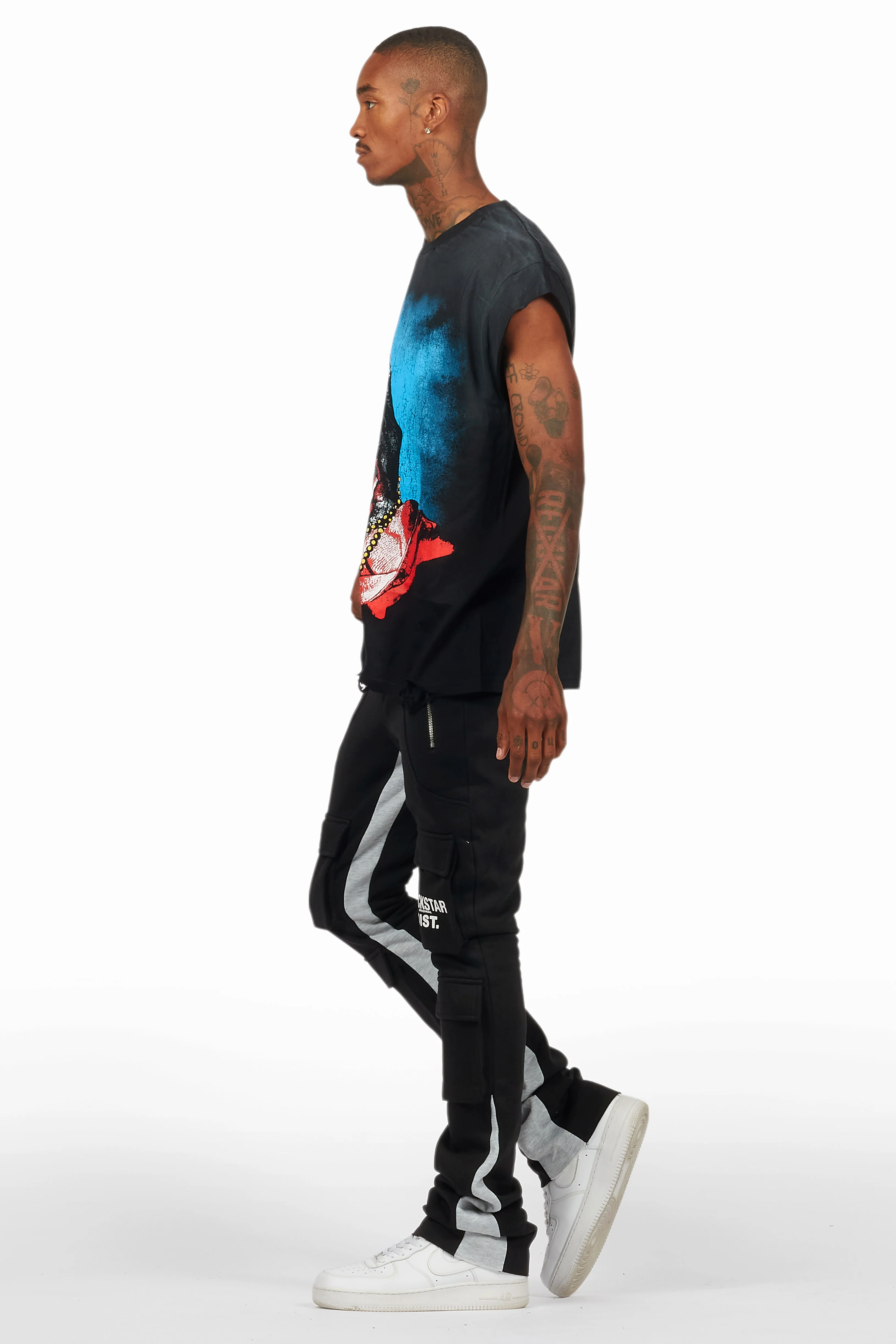 Antoon Black Stacked Flare Track Pant - Image 6