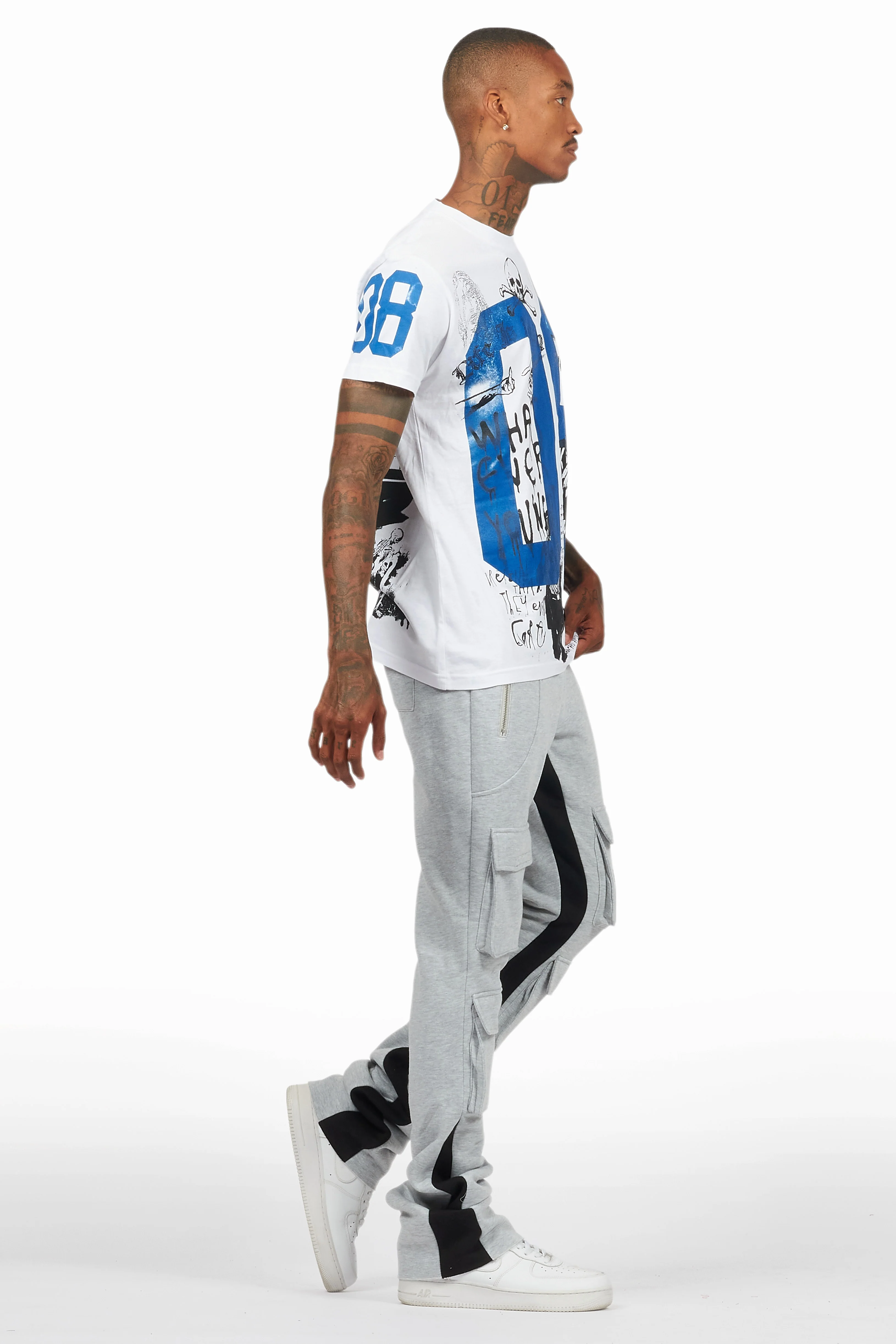 Antoon Heather Grey Stacked Flare Track Pant - Image 4