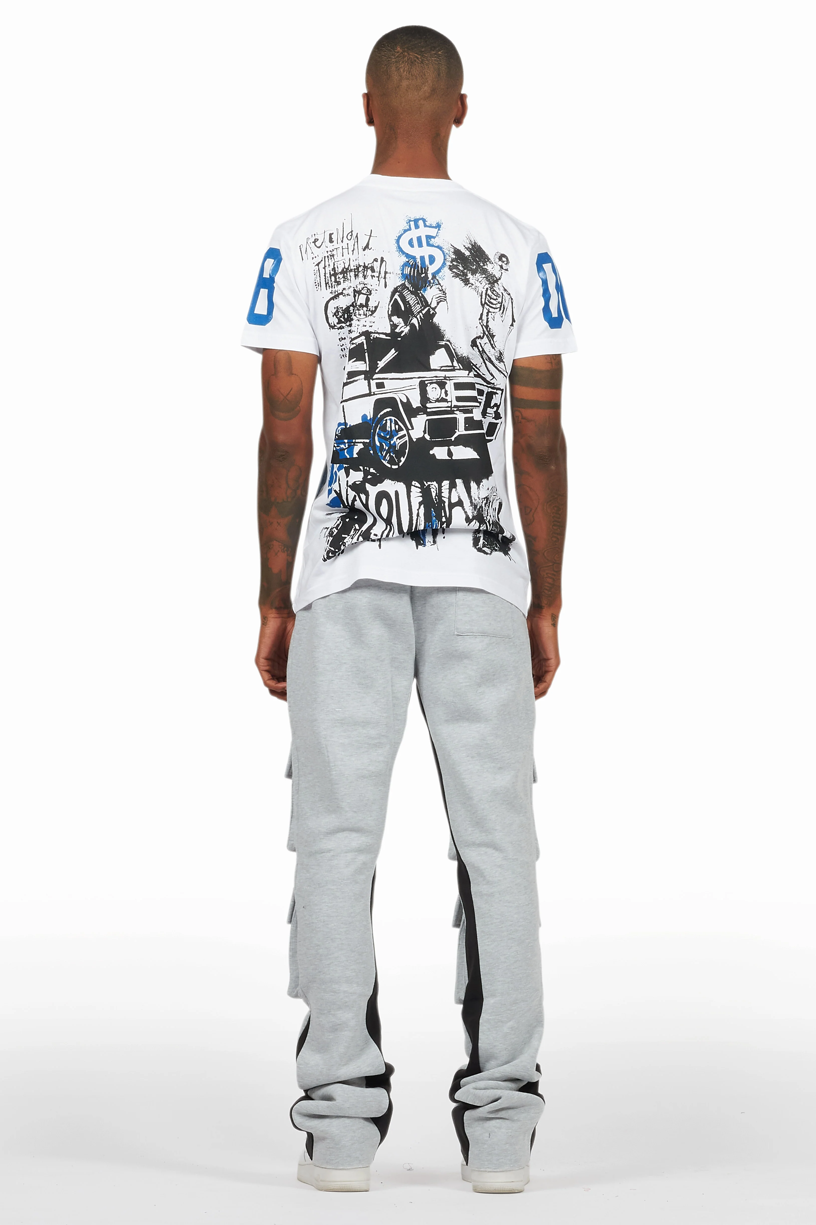Antoon Heather Grey Stacked Flare Track Pant - Image 5