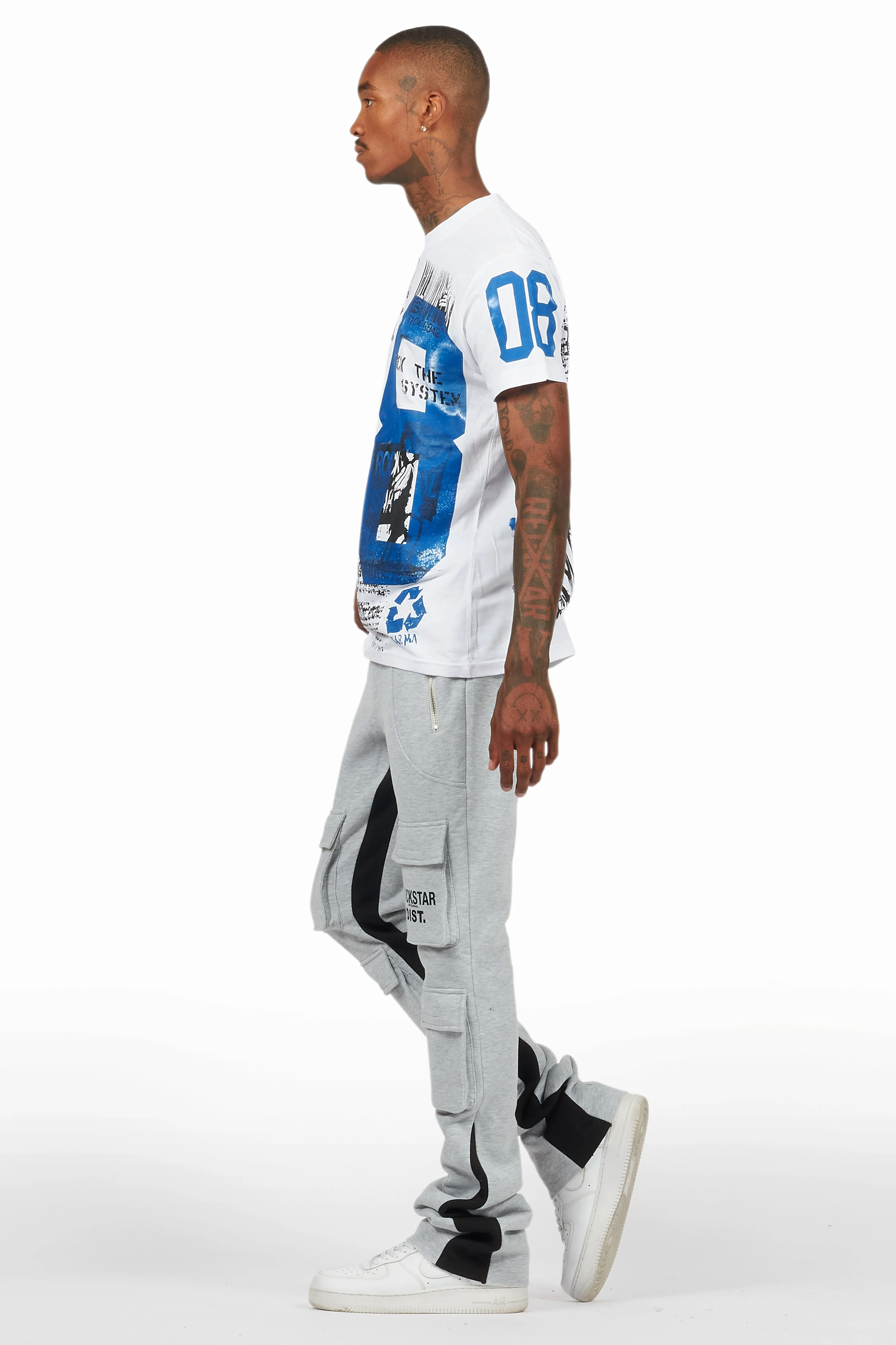 Antoon Heather Grey Stacked Flare Track Pant - Image 6