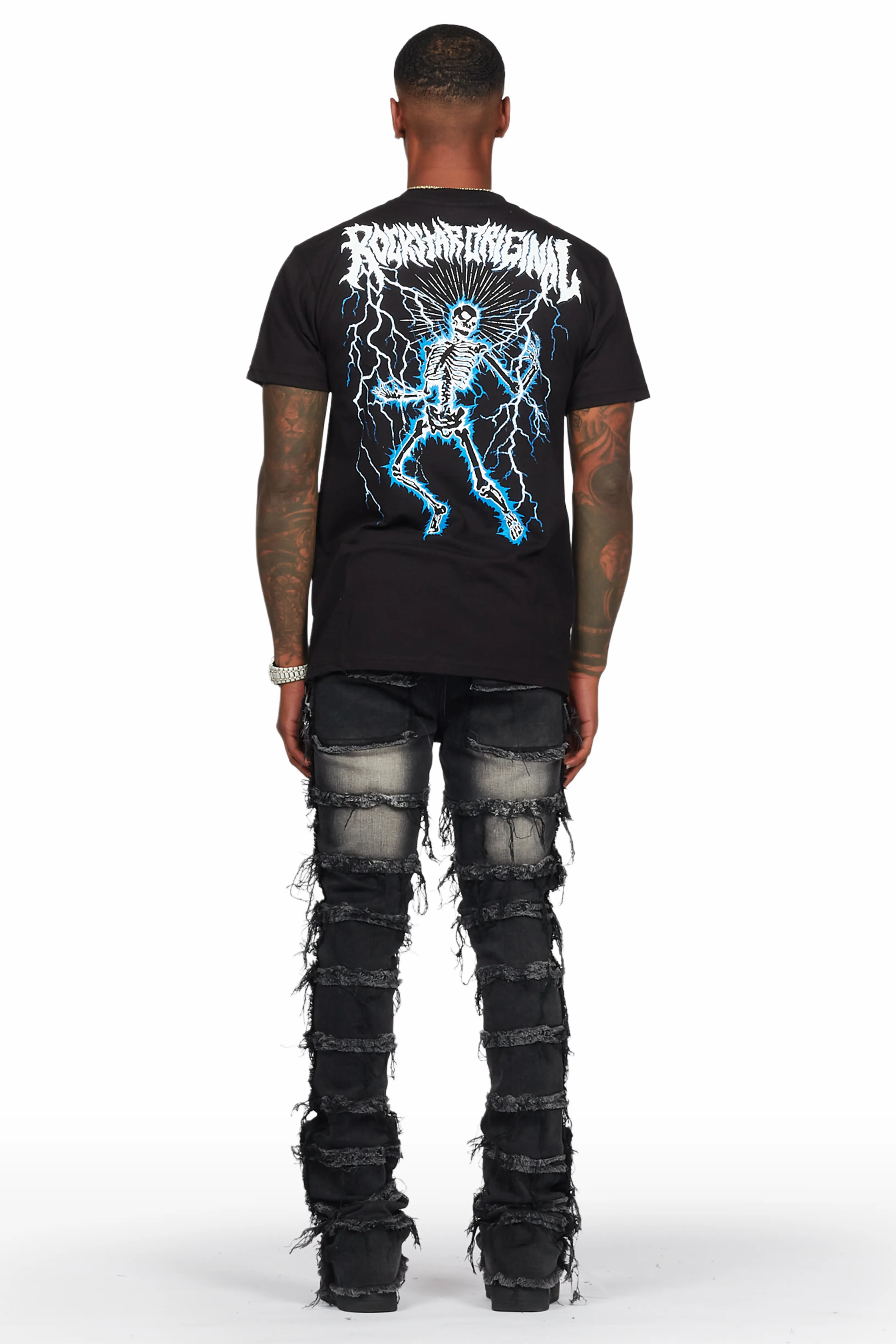 Deathrown Black T-Shirt & Josie Stacked Flare Jean - Image 4