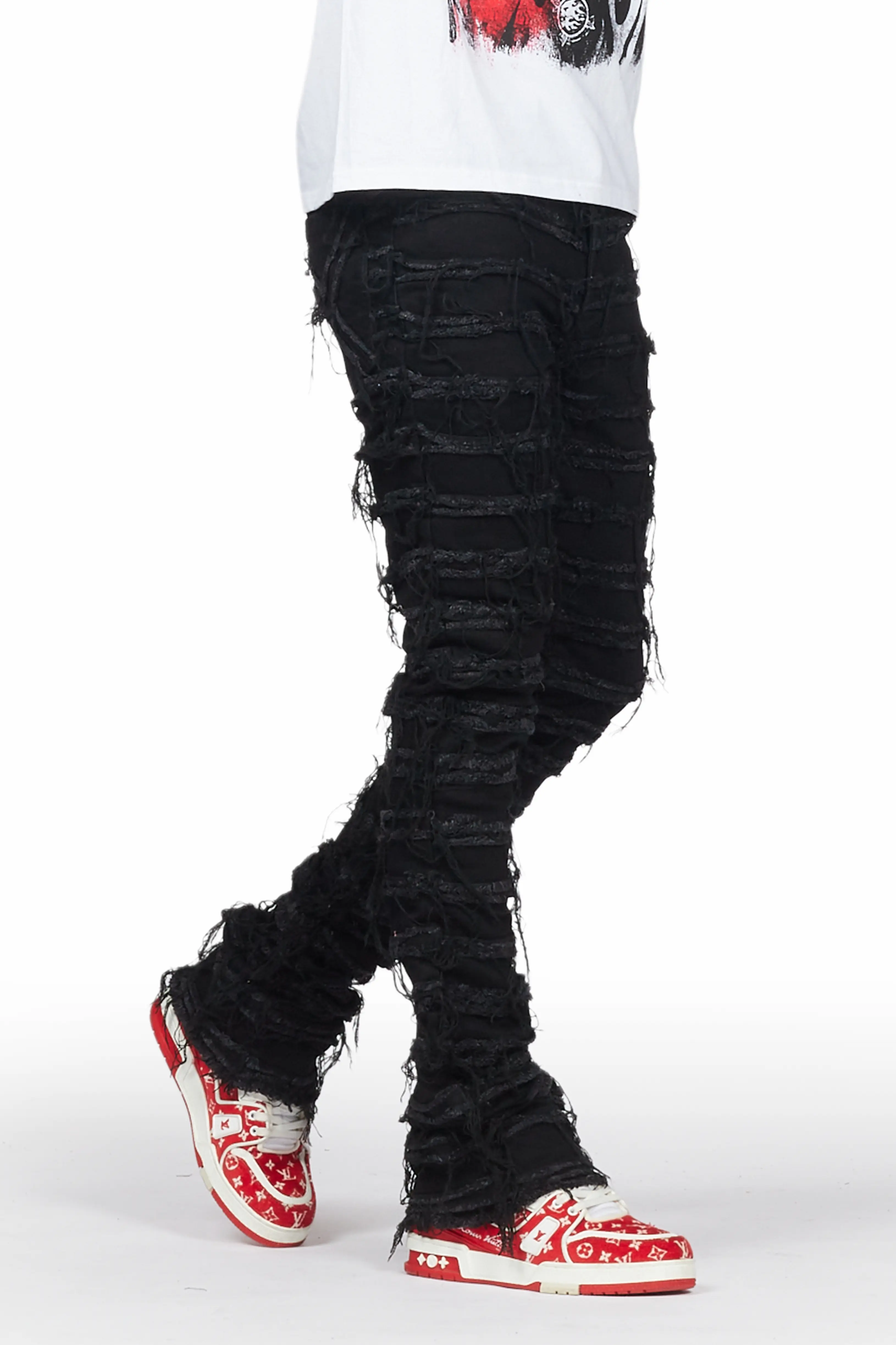 Mercy White T-Shirt & Ayan Black Stacked Flare Jean - Image 2