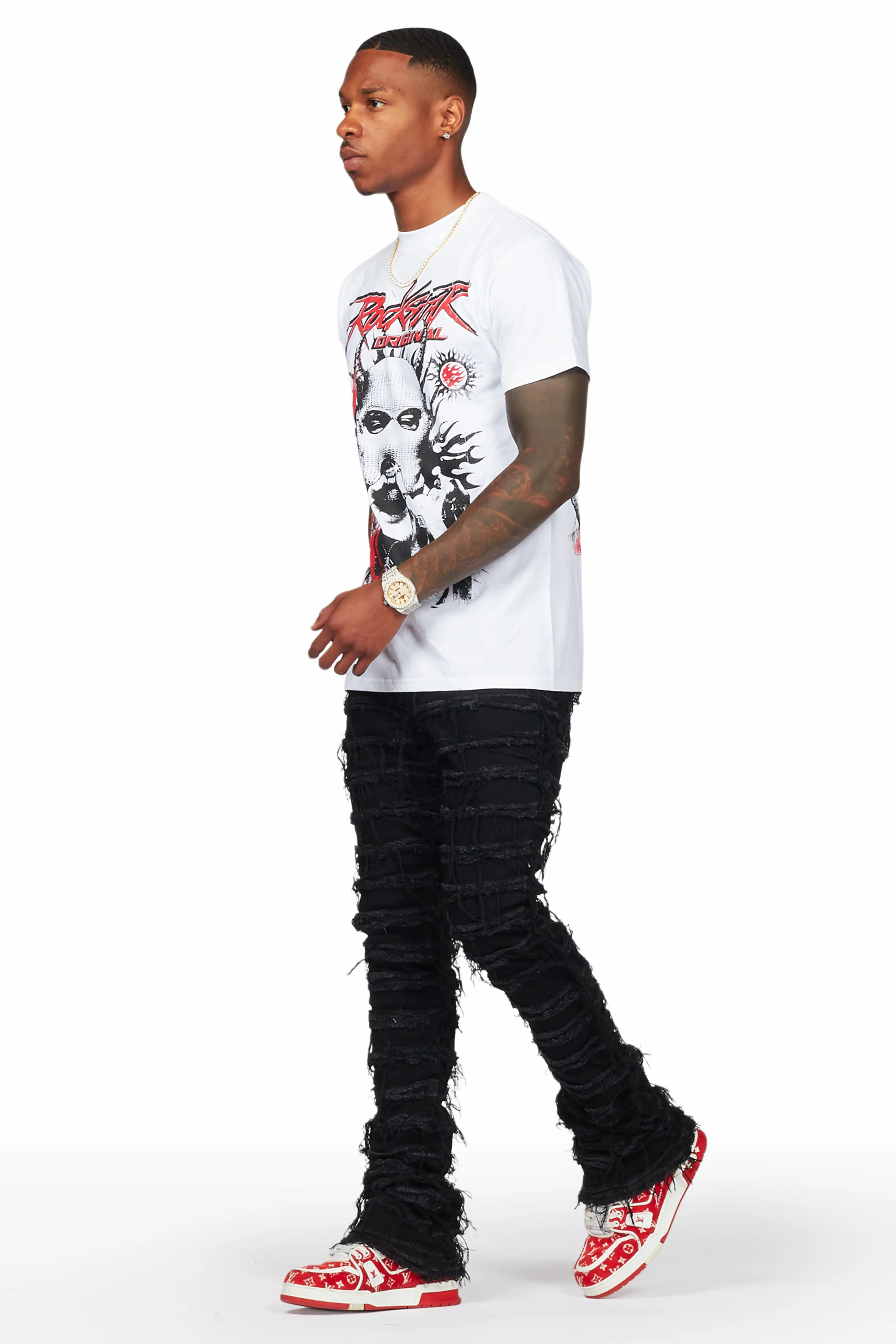 Mercy White T-Shirt & Ayan Black Stacked Flare Jean - Image 6