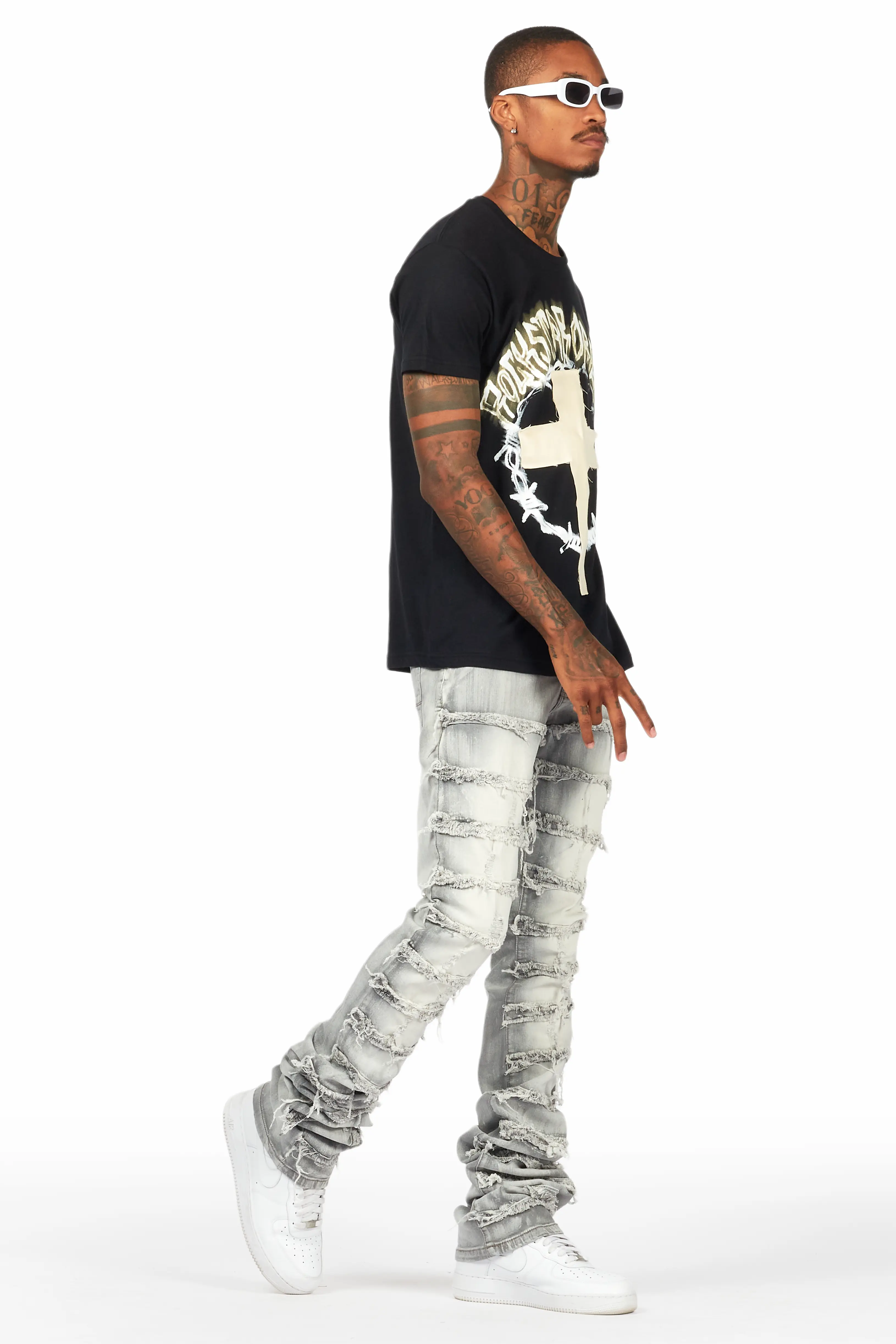 Adino Black/Grey T-Shirt Stacked Flare Jean Bundle - Image 6