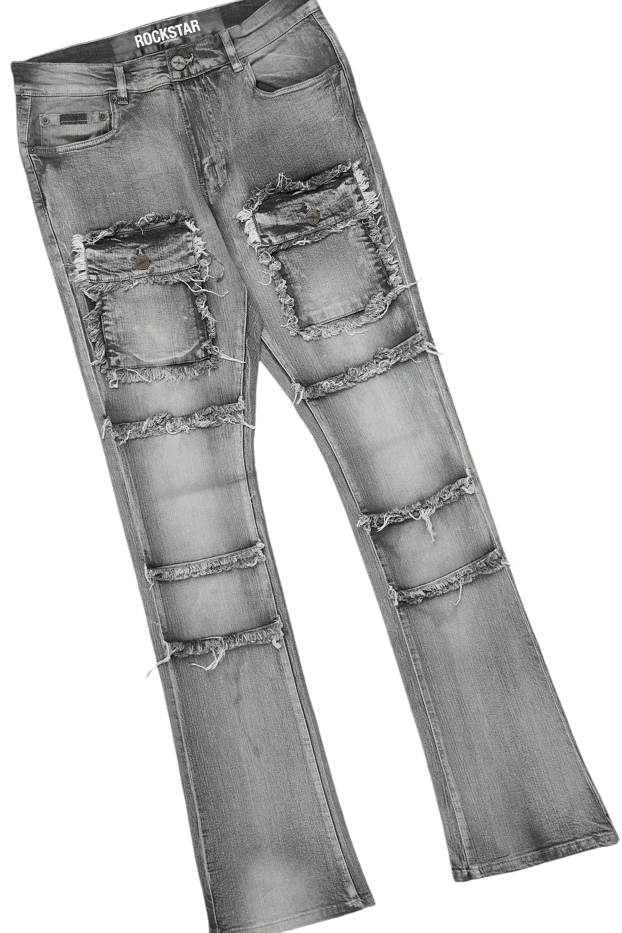 All Seeing Eyes White/Grey Long Sleeve T-Shirt/Stacked Flare Cargo Jean Bundle - Image 3