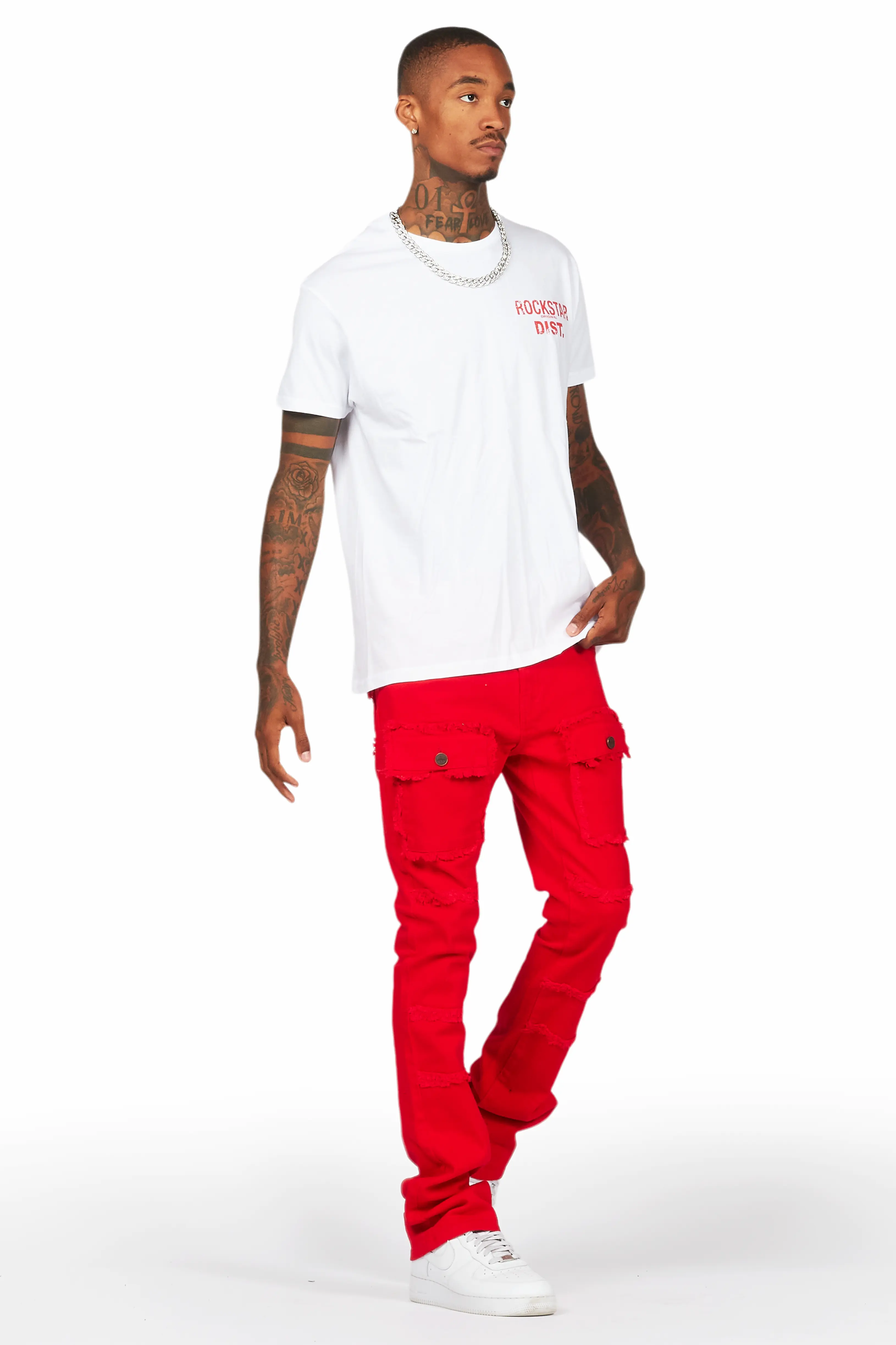 Lake White/Red T-Shirt/Stacked Flare Cargo Jean Bundle - Image 10