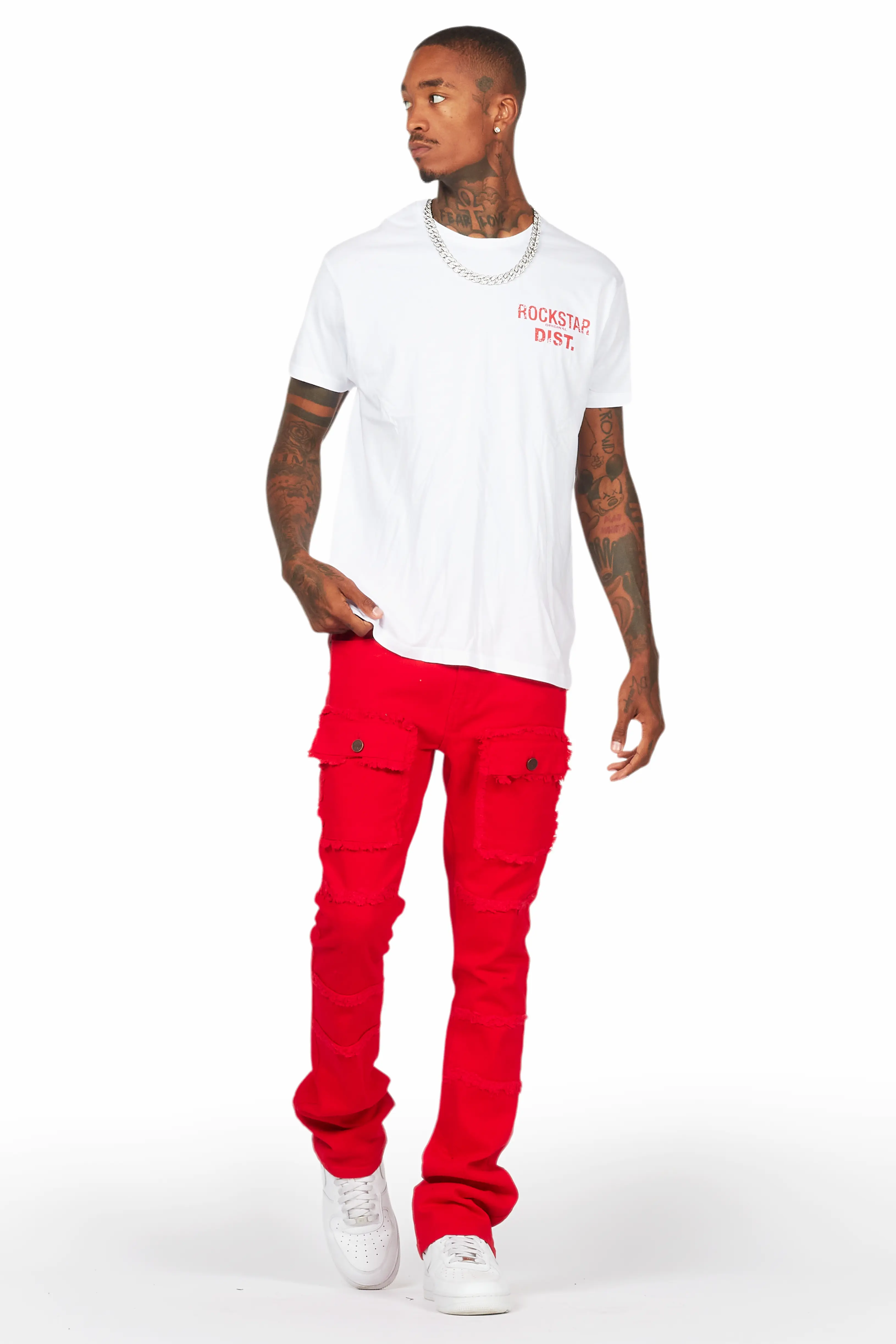 Lake White/Red T-Shirt/Stacked Flare Cargo Jean Bundle - Image 6