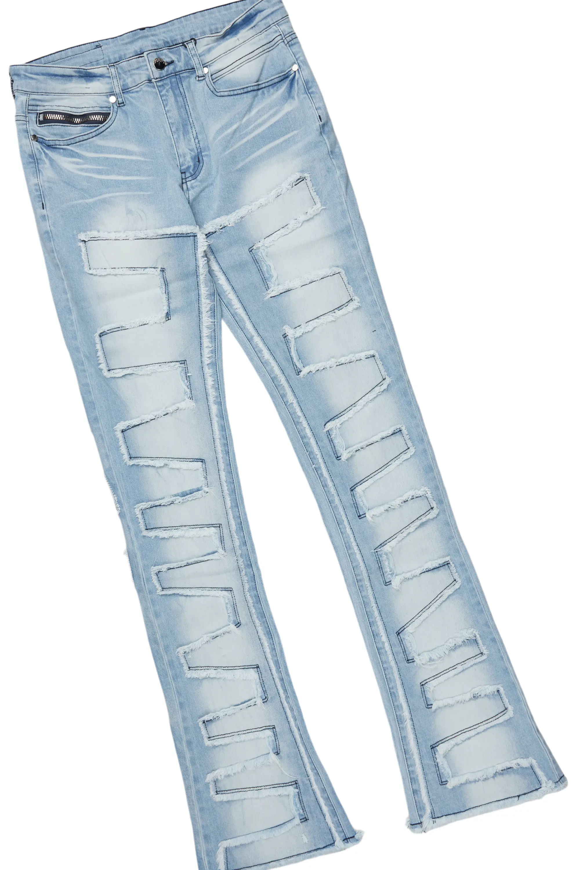Beno Beige T-Shirt & Shake Blue Stacked Flare Jean Bundle - Image 3