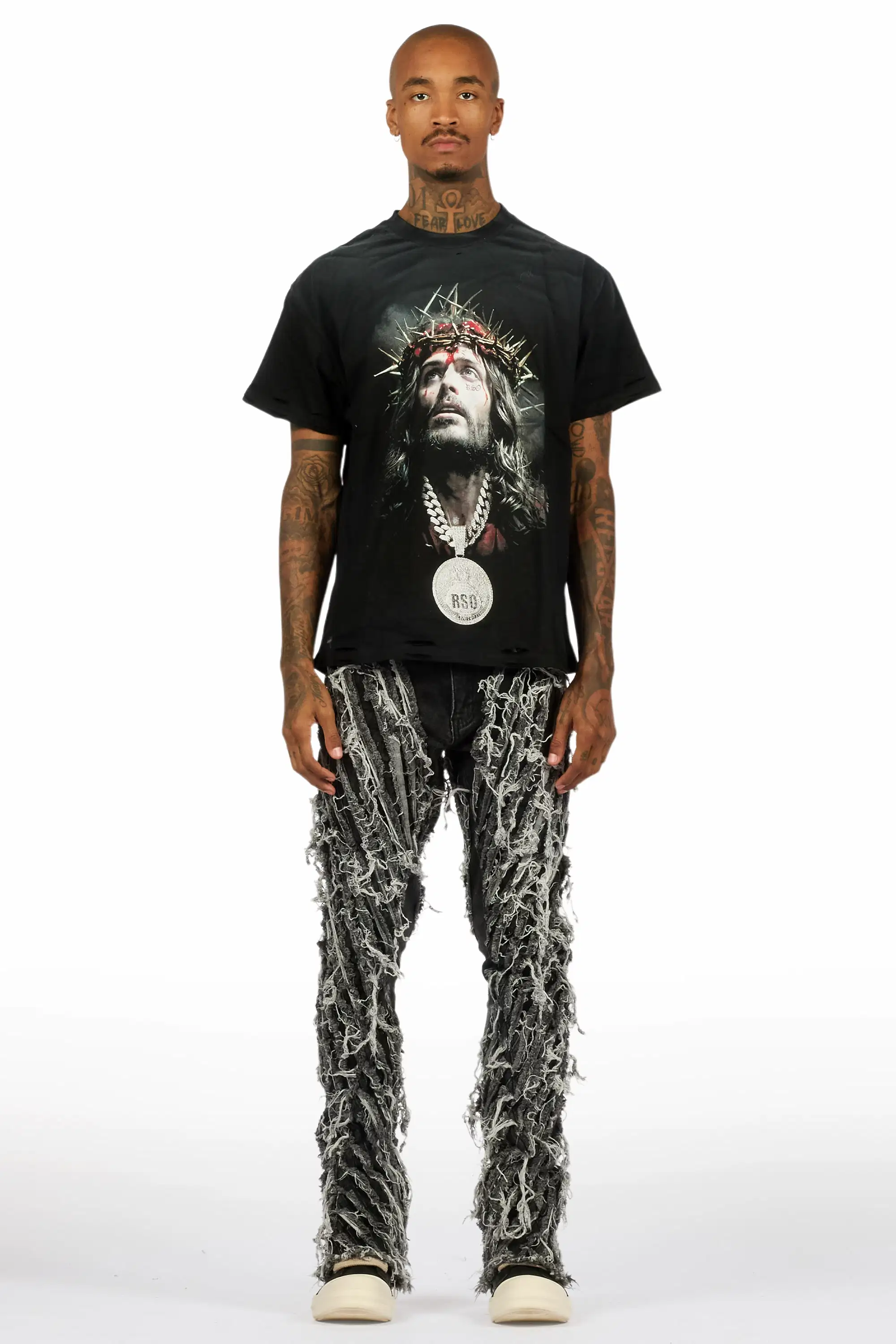 Amina Black Oversized T-Shirt/Stacked Flare Jean Bundle - Image 2