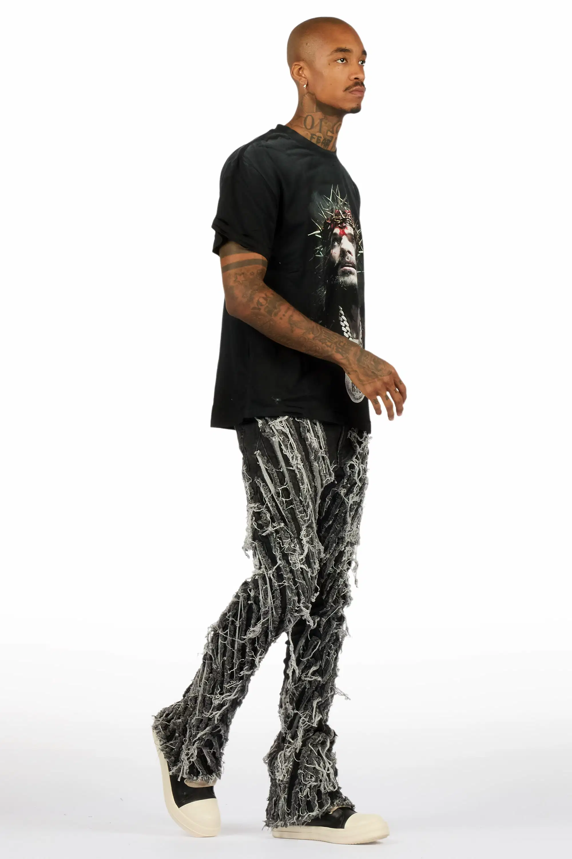 Amina Black Oversized T-Shirt/Stacked Flare Jean Bundle - Image 3