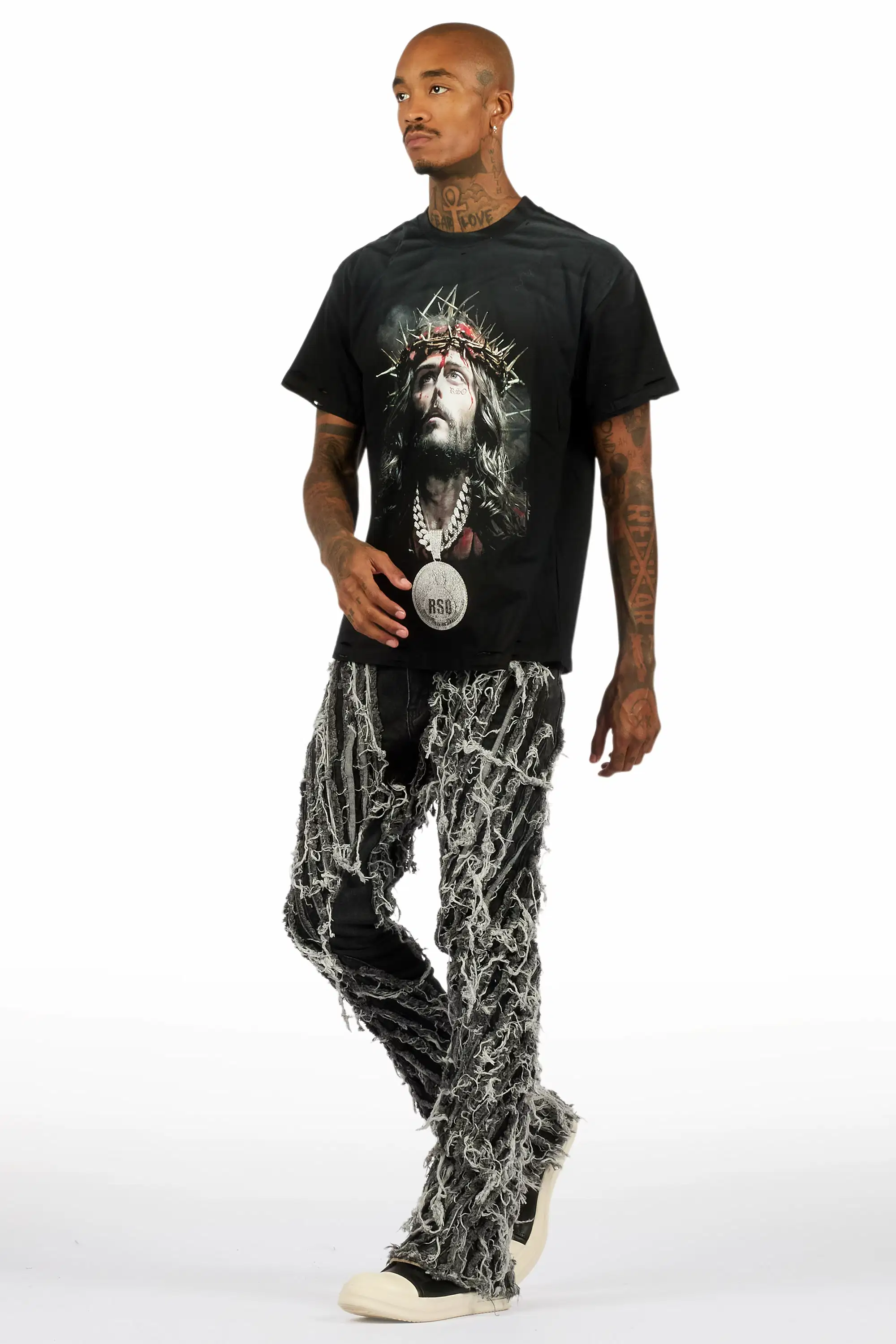 Amina Black Oversized T-Shirt/Stacked Flare Jean Bundle - Image 5