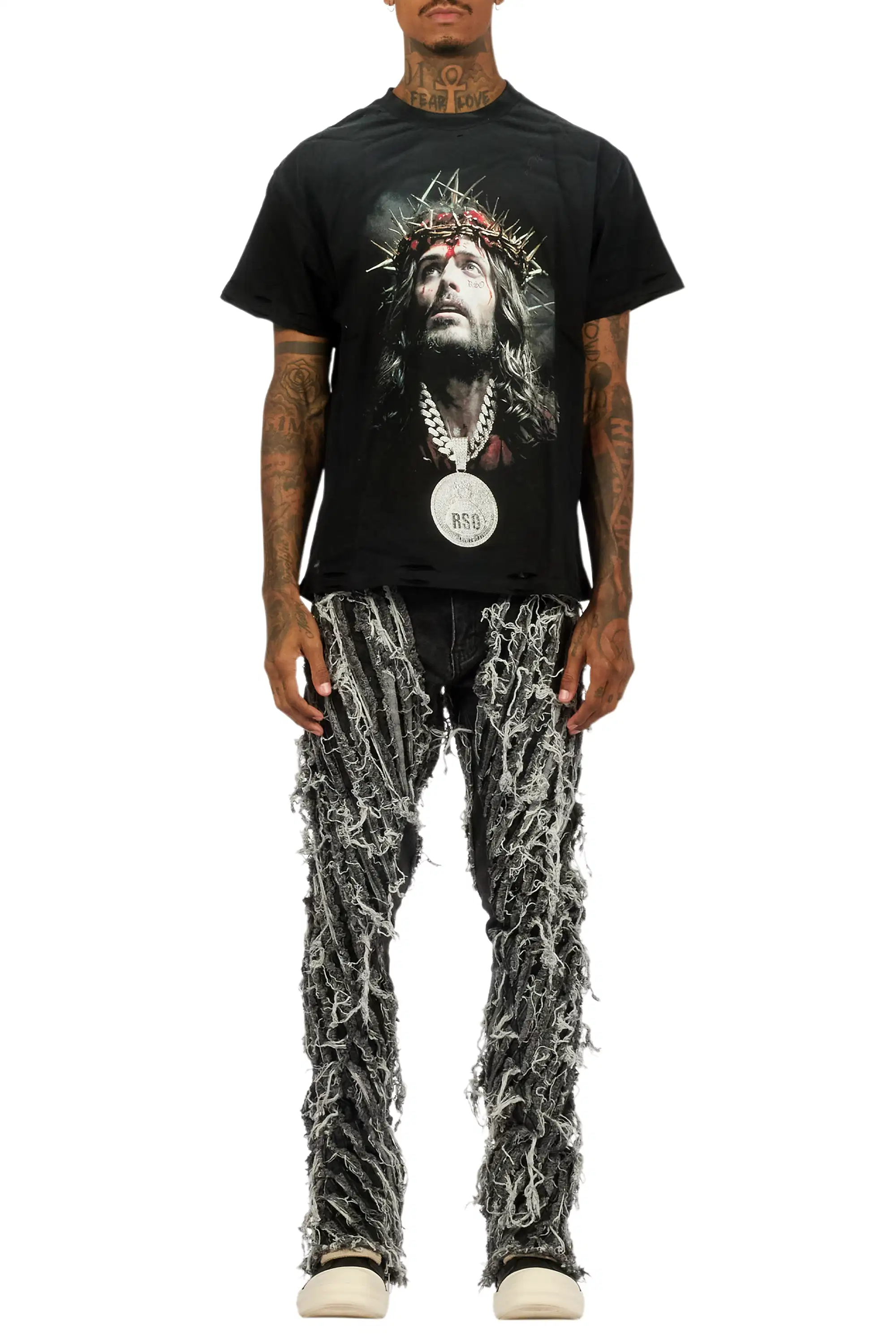 Amina Black Oversized T-Shirt/Stacked Flare Jean Bundle - Image 9