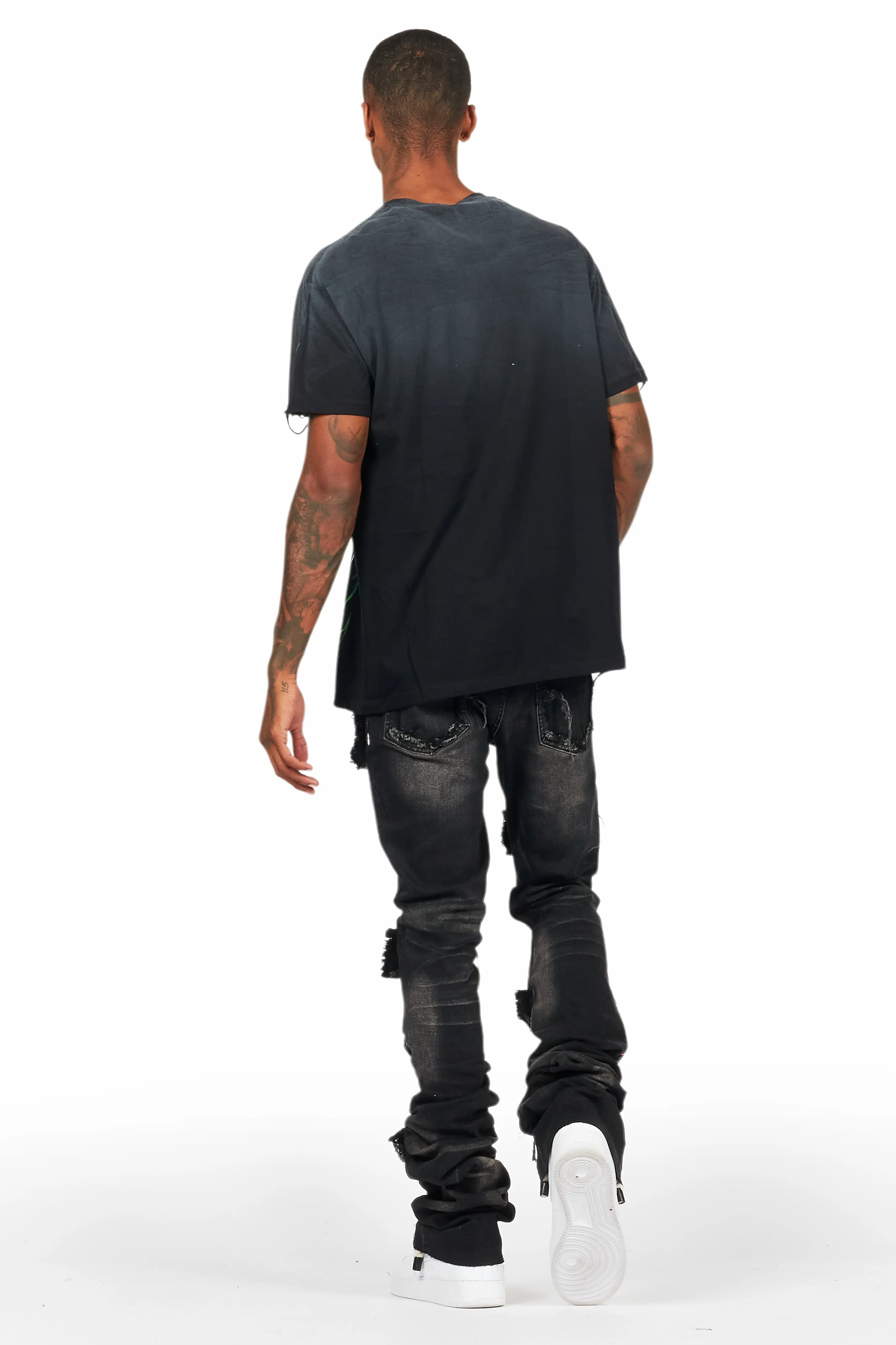Quito Black Oversized T-Shirt/Super Stacked Flare Jean Bundle - Image 4