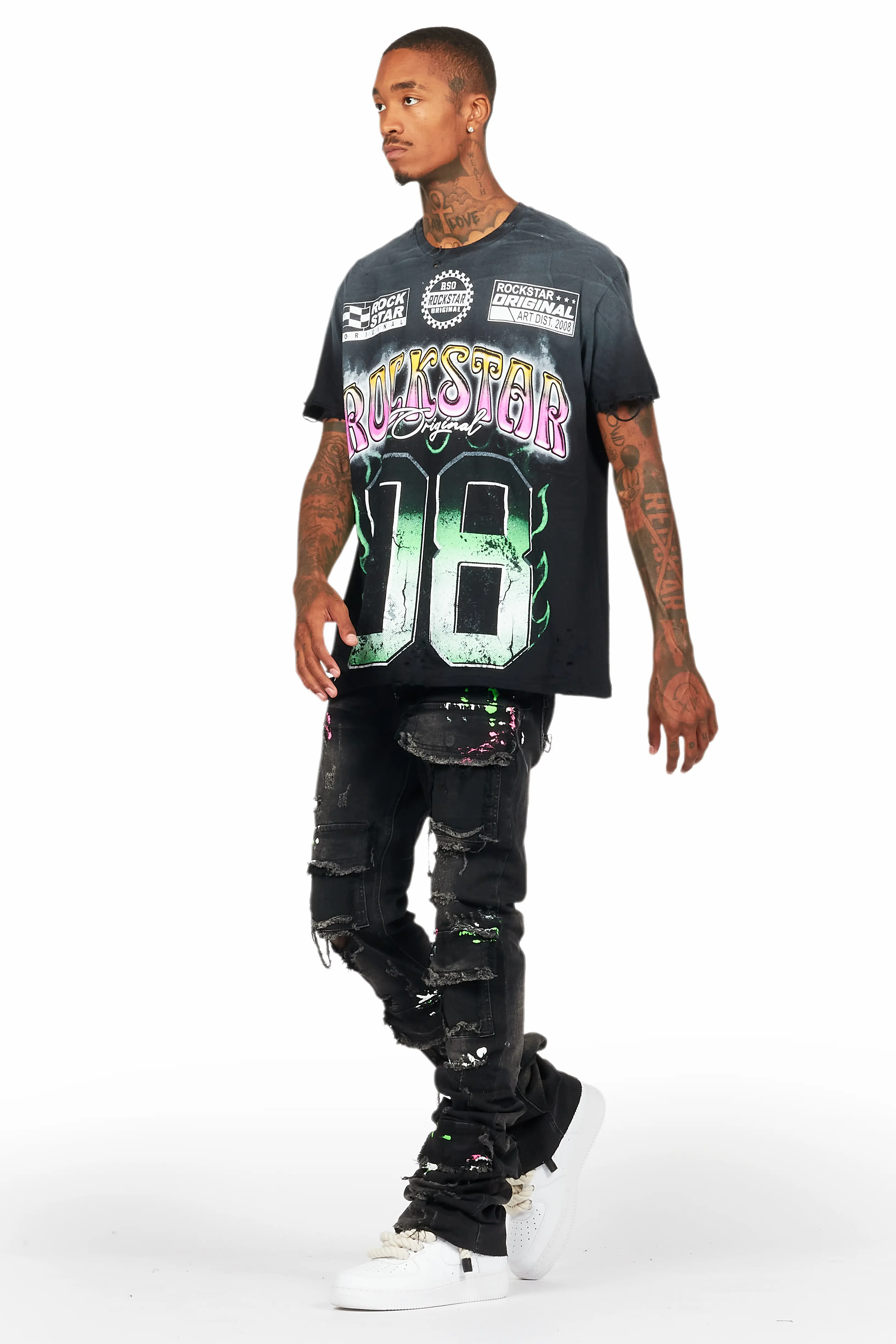 Quito Black Oversized T-Shirt/Super Stacked Flare Jean Bundle - Image 6