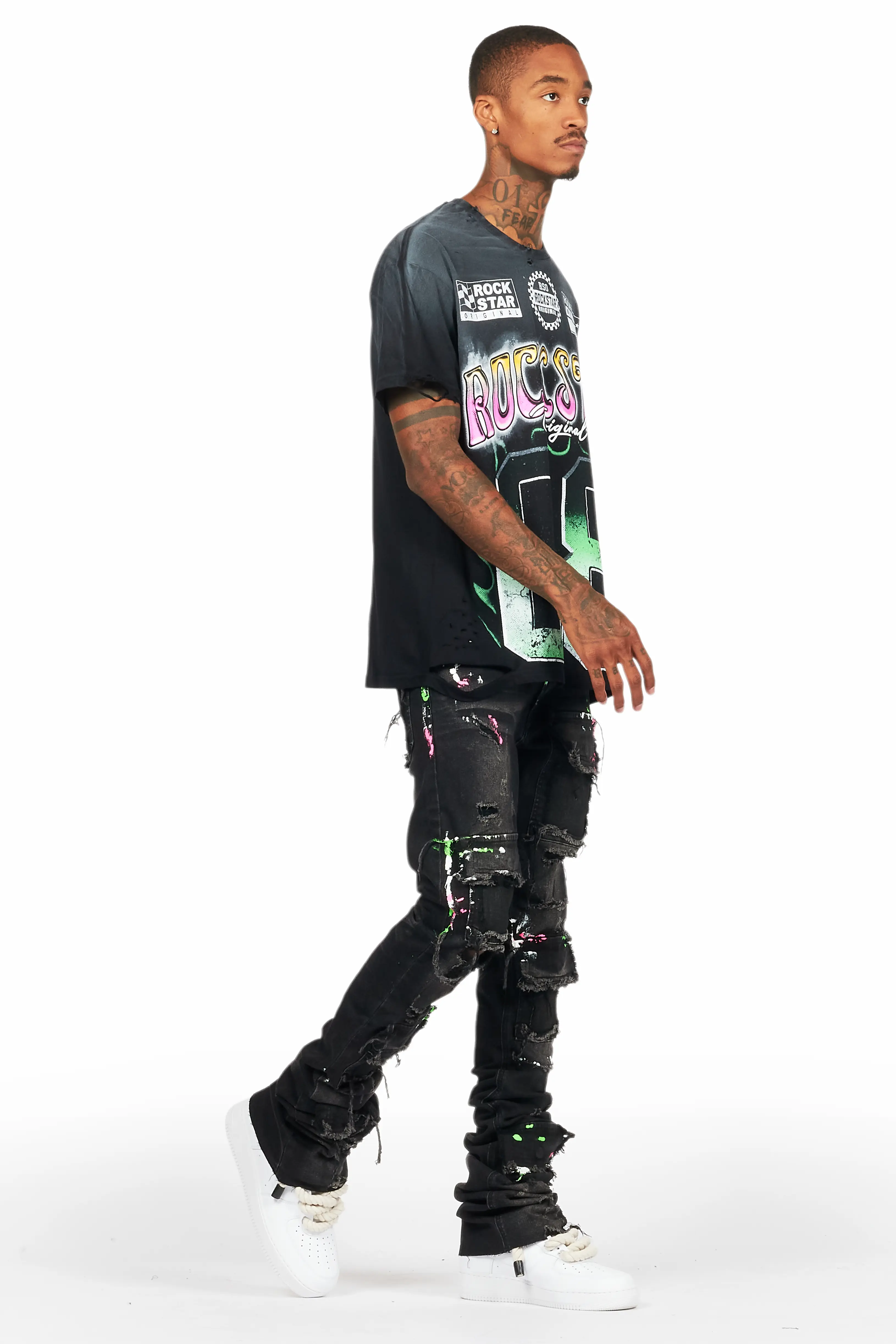 Quito Black Oversized T-Shirt/Super Stacked Flare Jean Bundle - Image 7