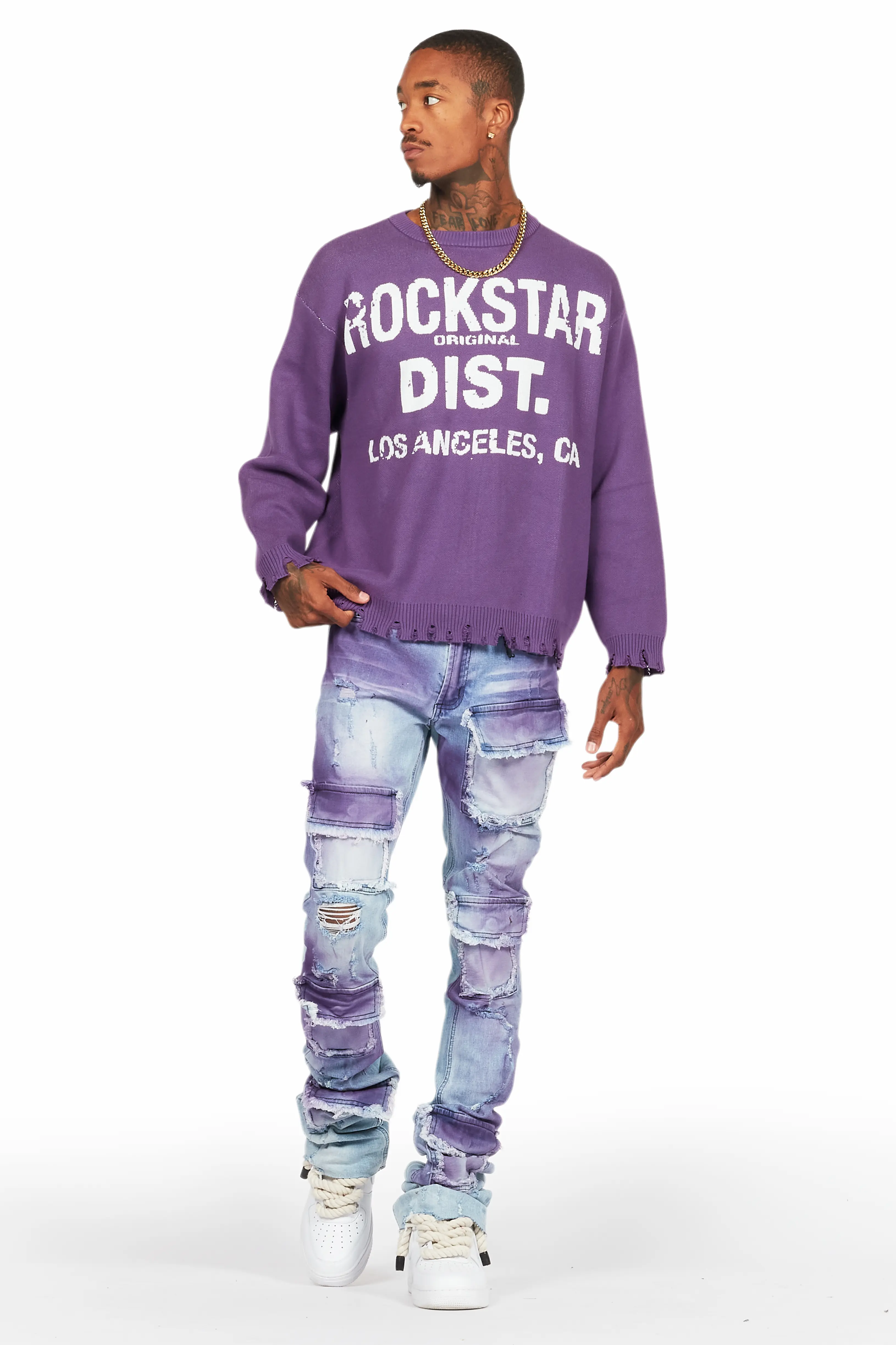 Mallow Purple Knit Sweater/Super Stacked Flare Jean Bundle - Image 2