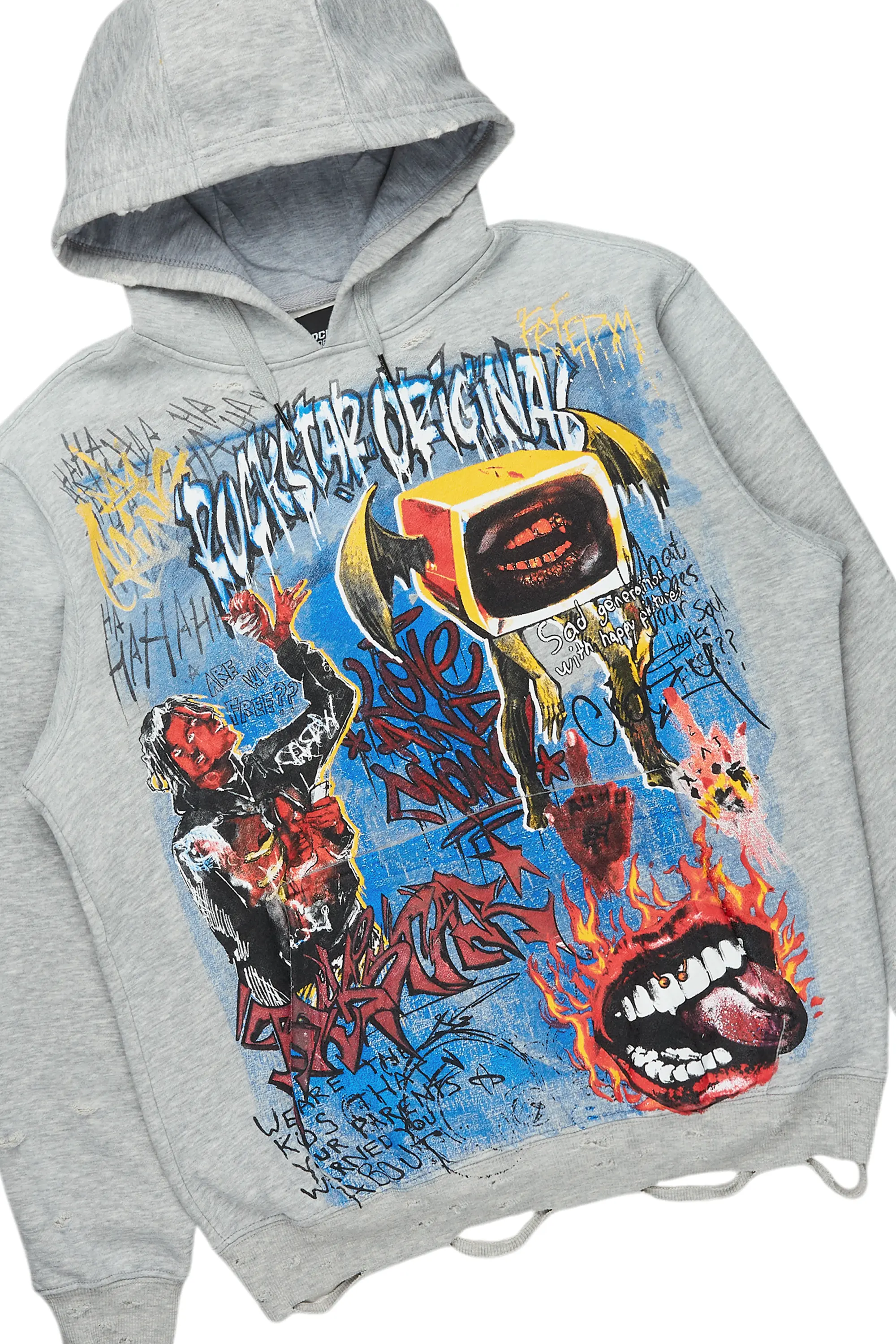 Yooz Grey Hoodie & Pooja Blue Super Stacked Flare Jean Bundle - Image 2