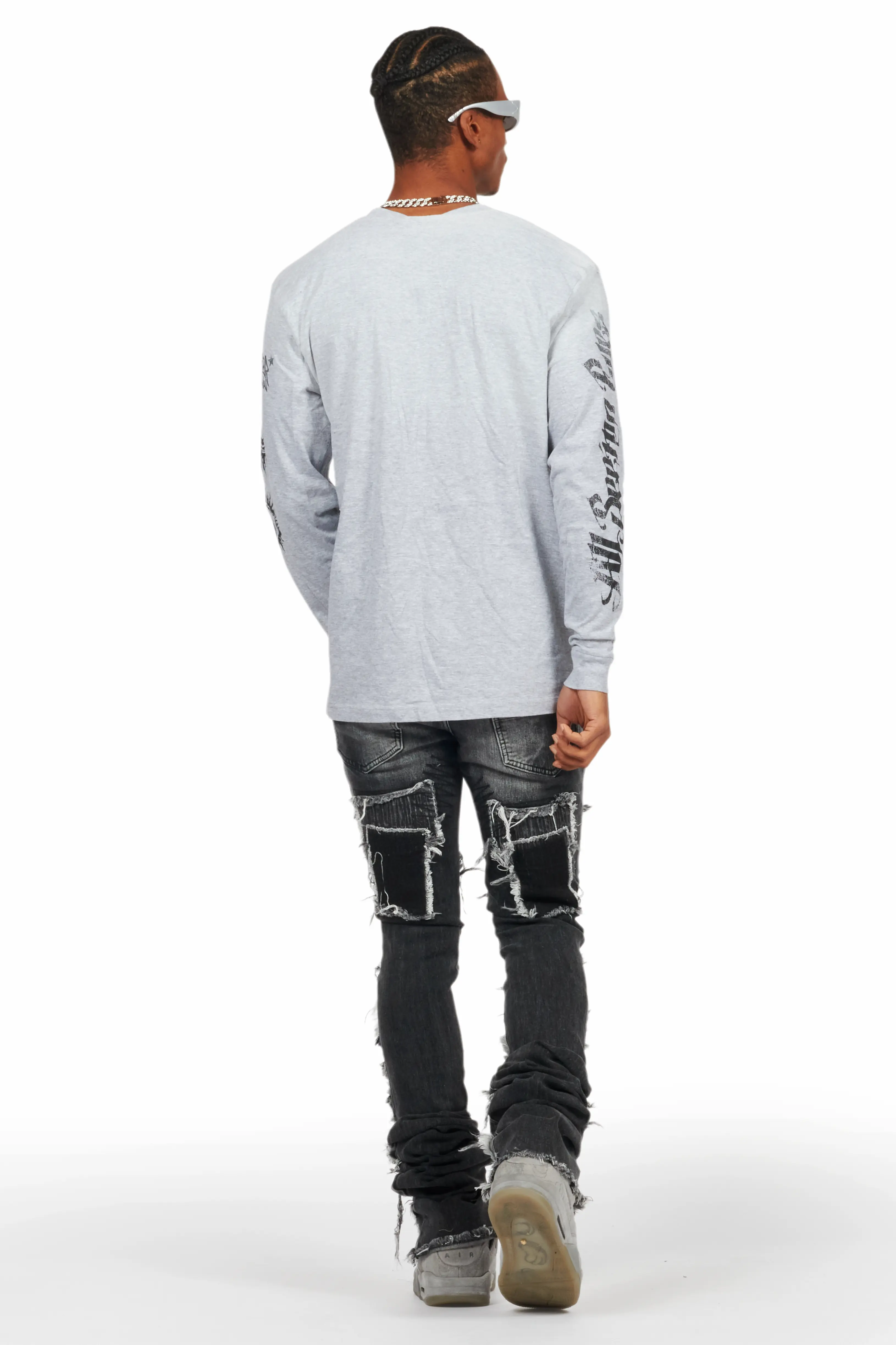 All Seeing Eyes Grey Long Sleeve T-Shirt/Super Stacked Flare Jean Bundle - Image 4