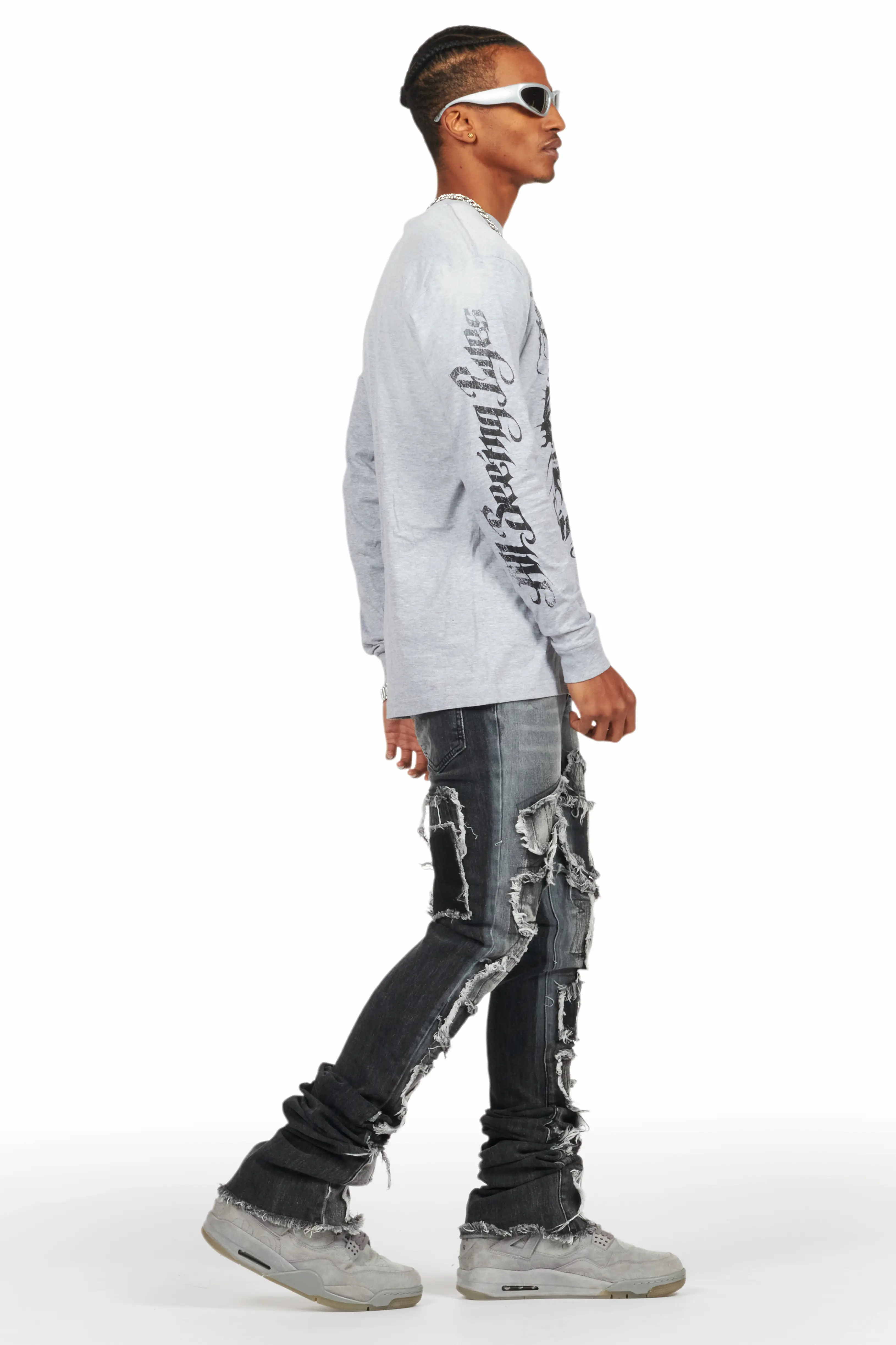 All Seeing Eyes Grey Long Sleeve T-Shirt/Super Stacked Flare Jean Bundle - Image 5