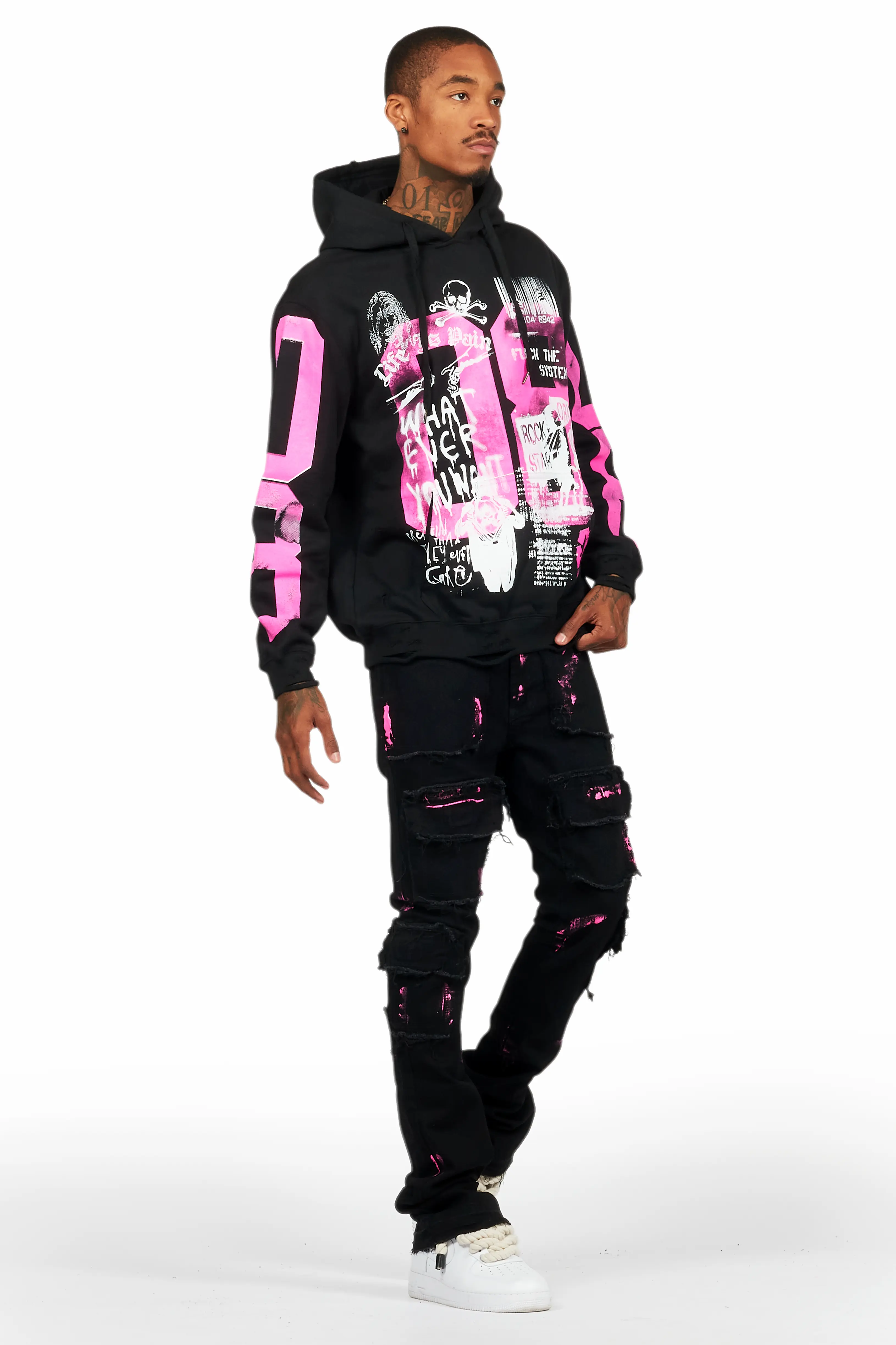 Grill Black/Pink Hoodie/Stacked Flare Jean Bundle - Image 3