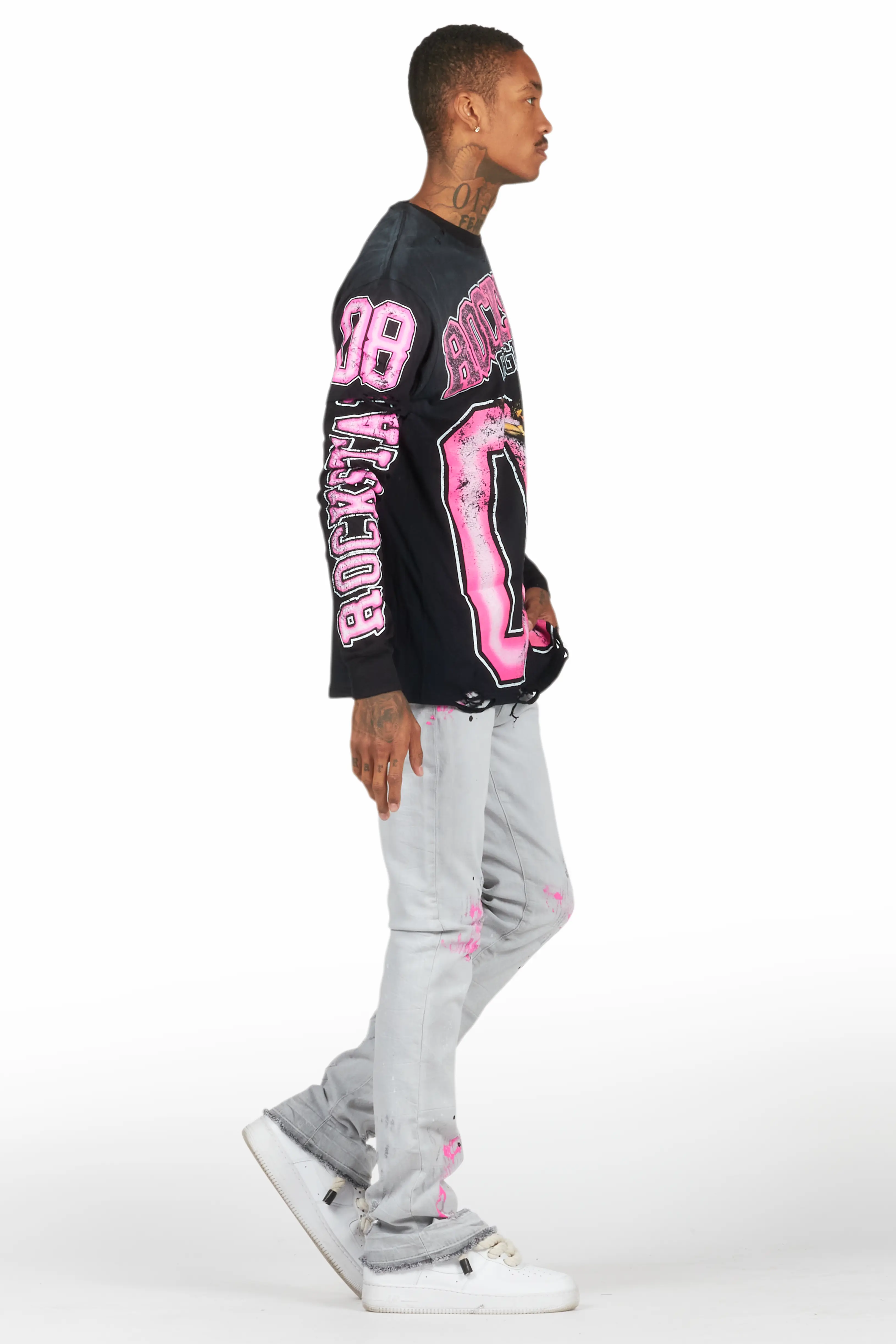 Fields Black Double Layer T-Shirt/Stacked Flare Jean Set - Image 3