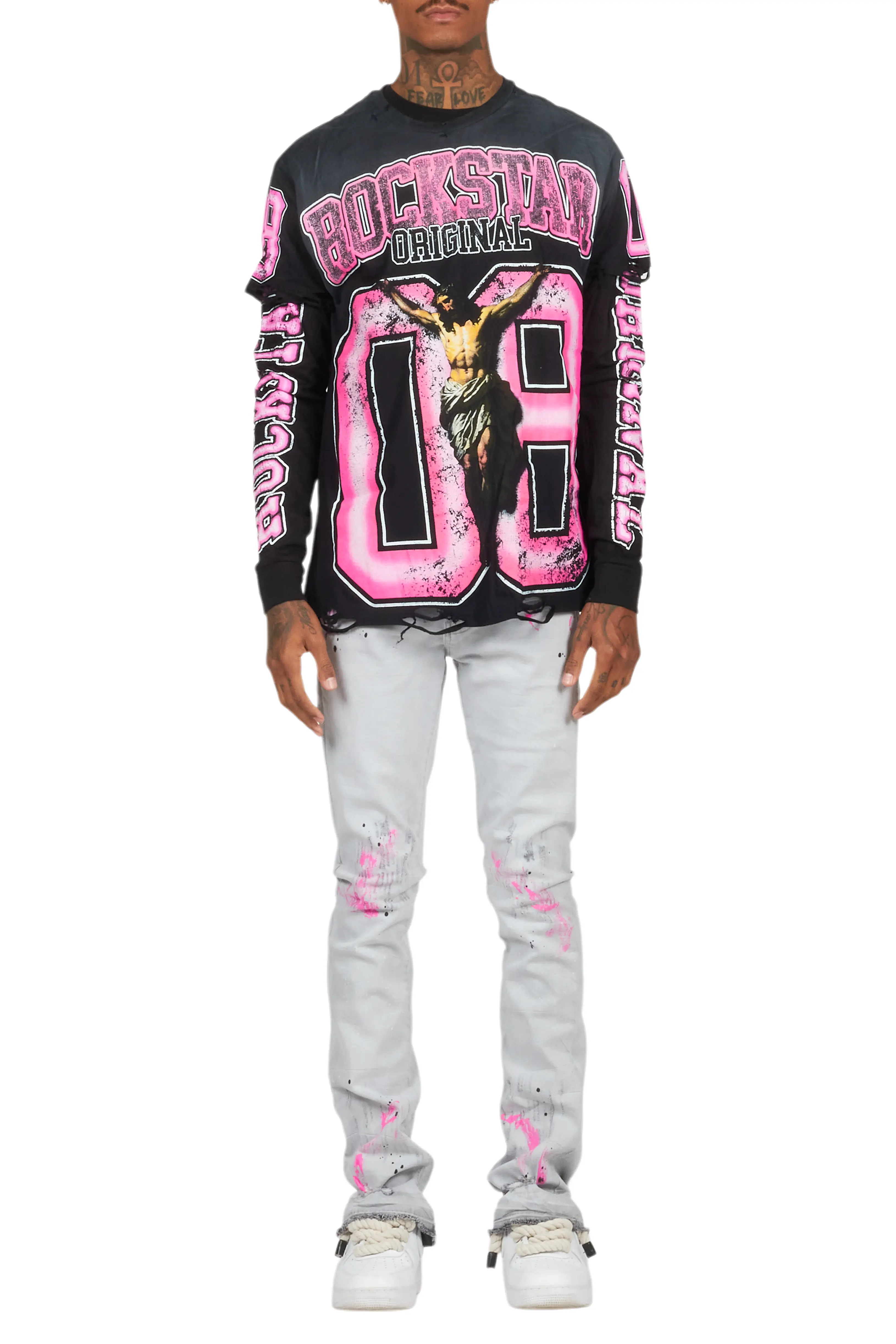 Fields Black Double Layer T-Shirt/Stacked Flare Jean Set - Image 8