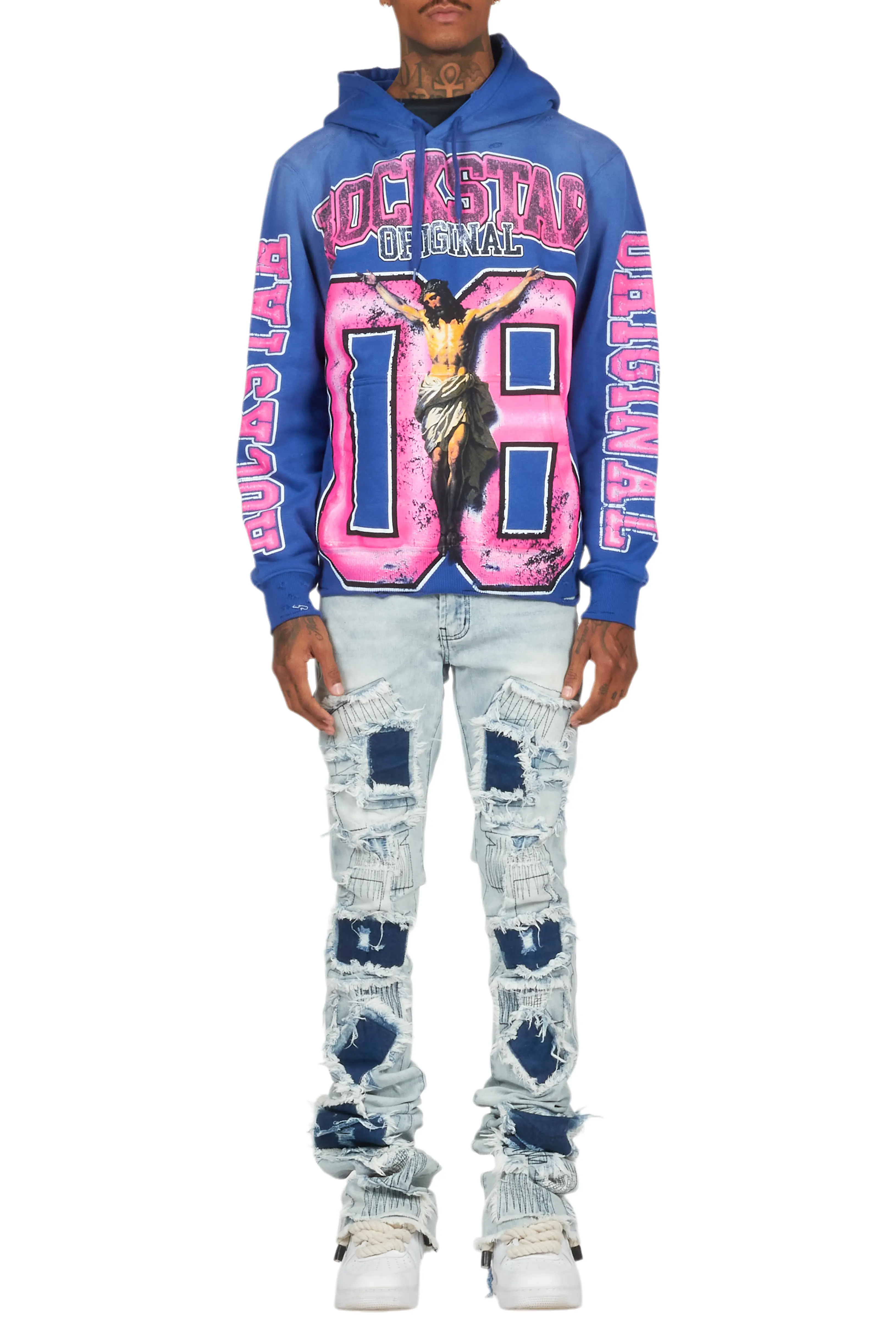 Fields Royal/Light Blue Hoodie/Super Stacked Flare Jean Bundle - Image 10