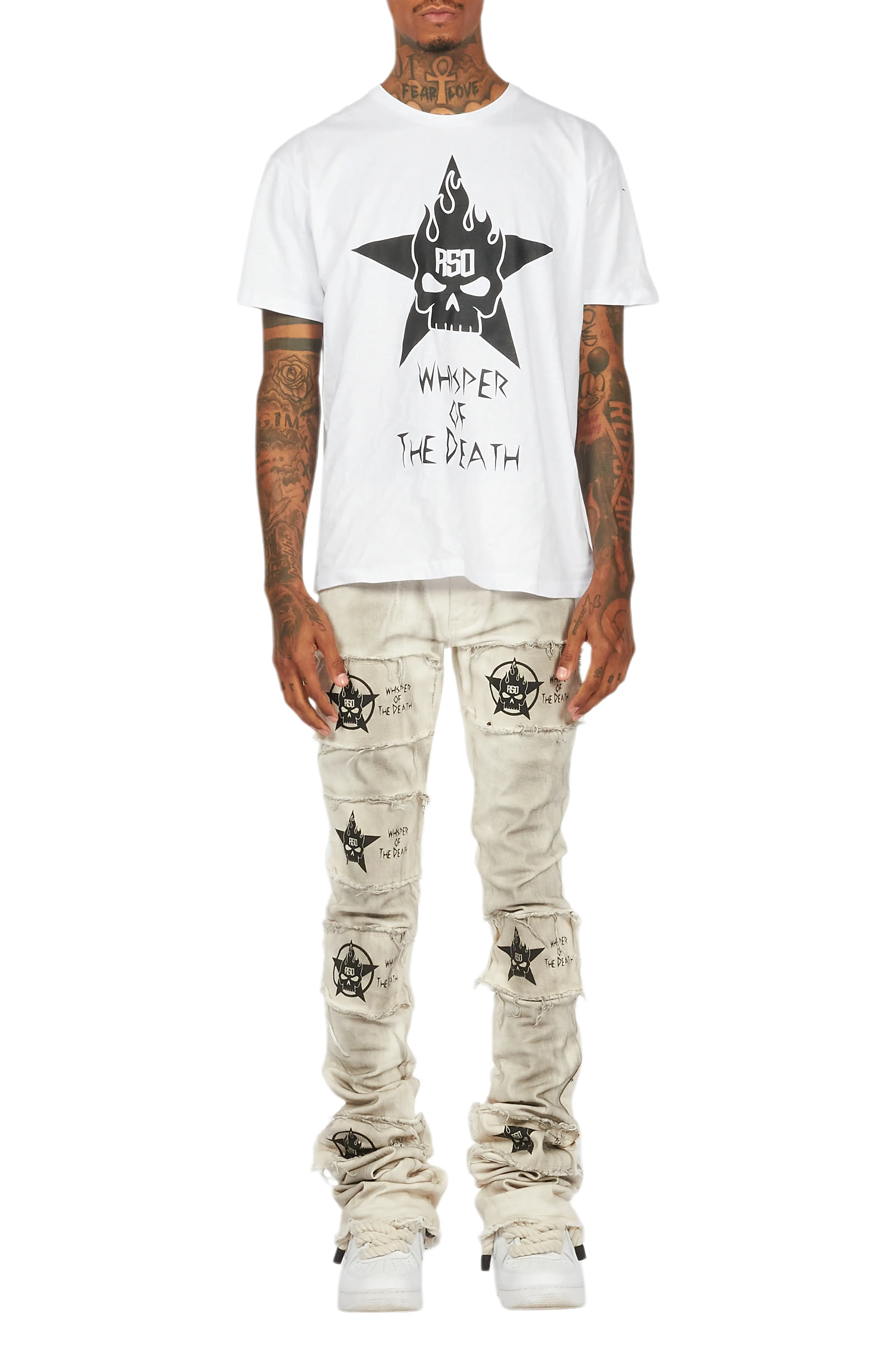 Jadon White/Beige T-Shirt/Super Stacked Flare Jean Bundle - Image 10